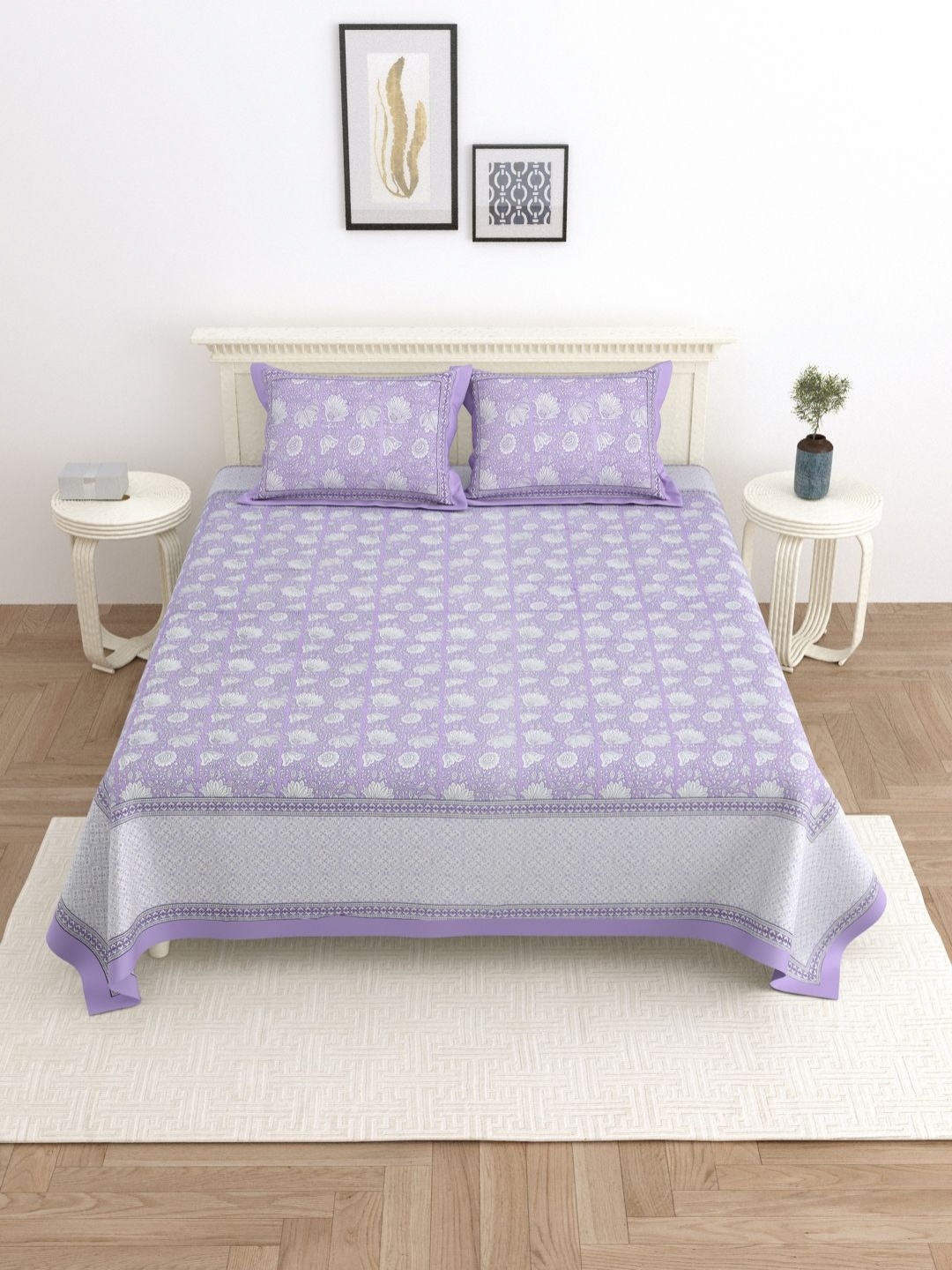 

Wayne Martin Purple Floral 330 TC King Bedsheet with 2 Pillow Covers