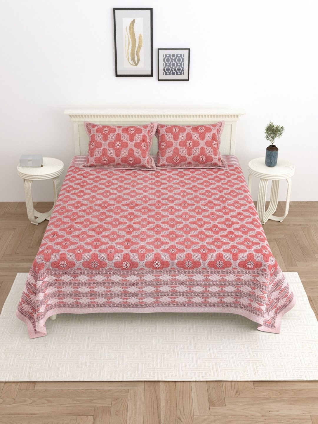 

Wayne Martin Red Floral 330 TC King Bedsheet with 2 Pillow Covers