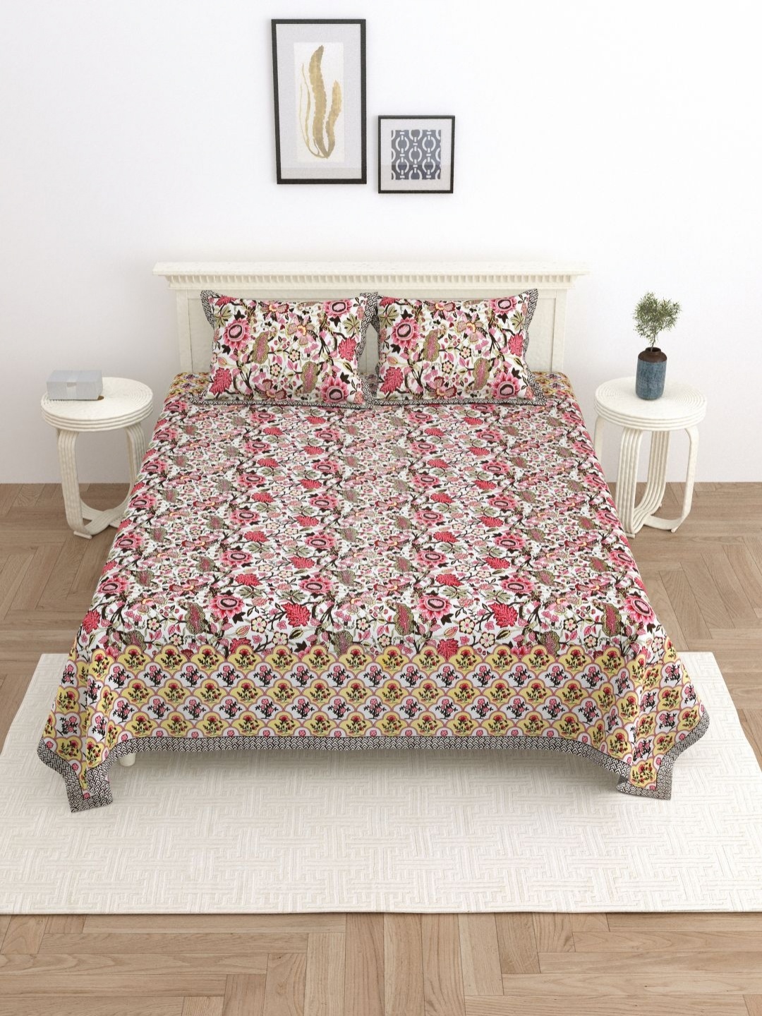 

Wayne Martin Mustard Floral 330 TC King Bedsheet with 2 Pillow Covers