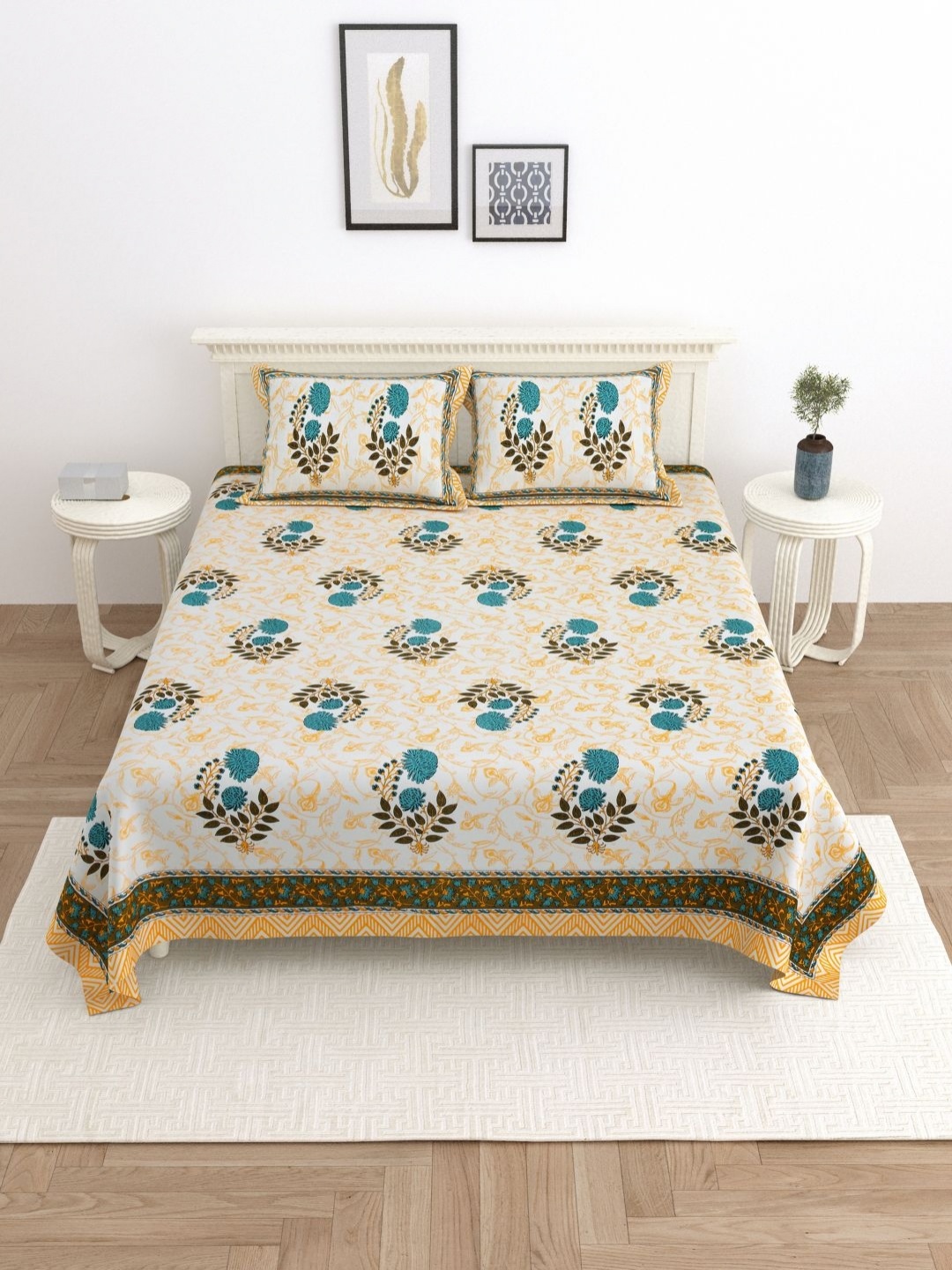 

Wayne Martin Yellow Floral 330 TC King Bedsheet with 2 Pillow Covers