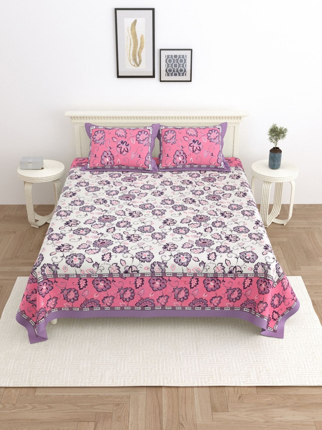 

Wayne Martin Pink Floral 330 TC King Bedsheet with 2 Pillow Covers