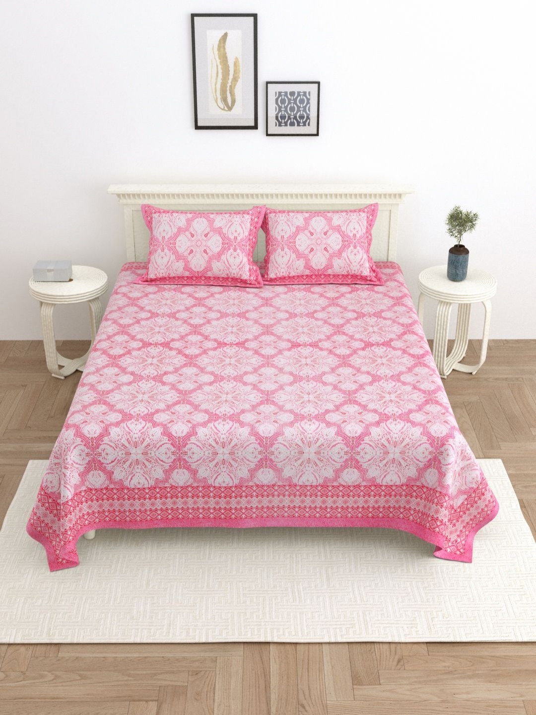 

Wayne Martin Pink Floral 330 TC King Bedsheet with 2 Pillow Covers