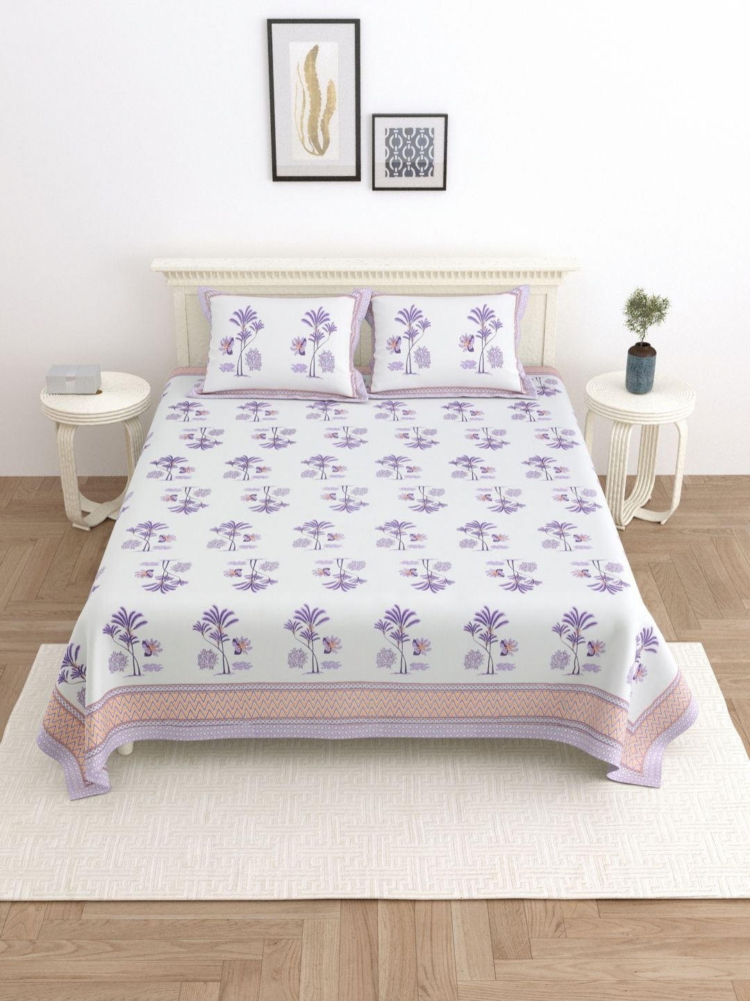 

Wayne Martin Purple Floral 330 TC King Bedsheet with 2 Pillow Covers