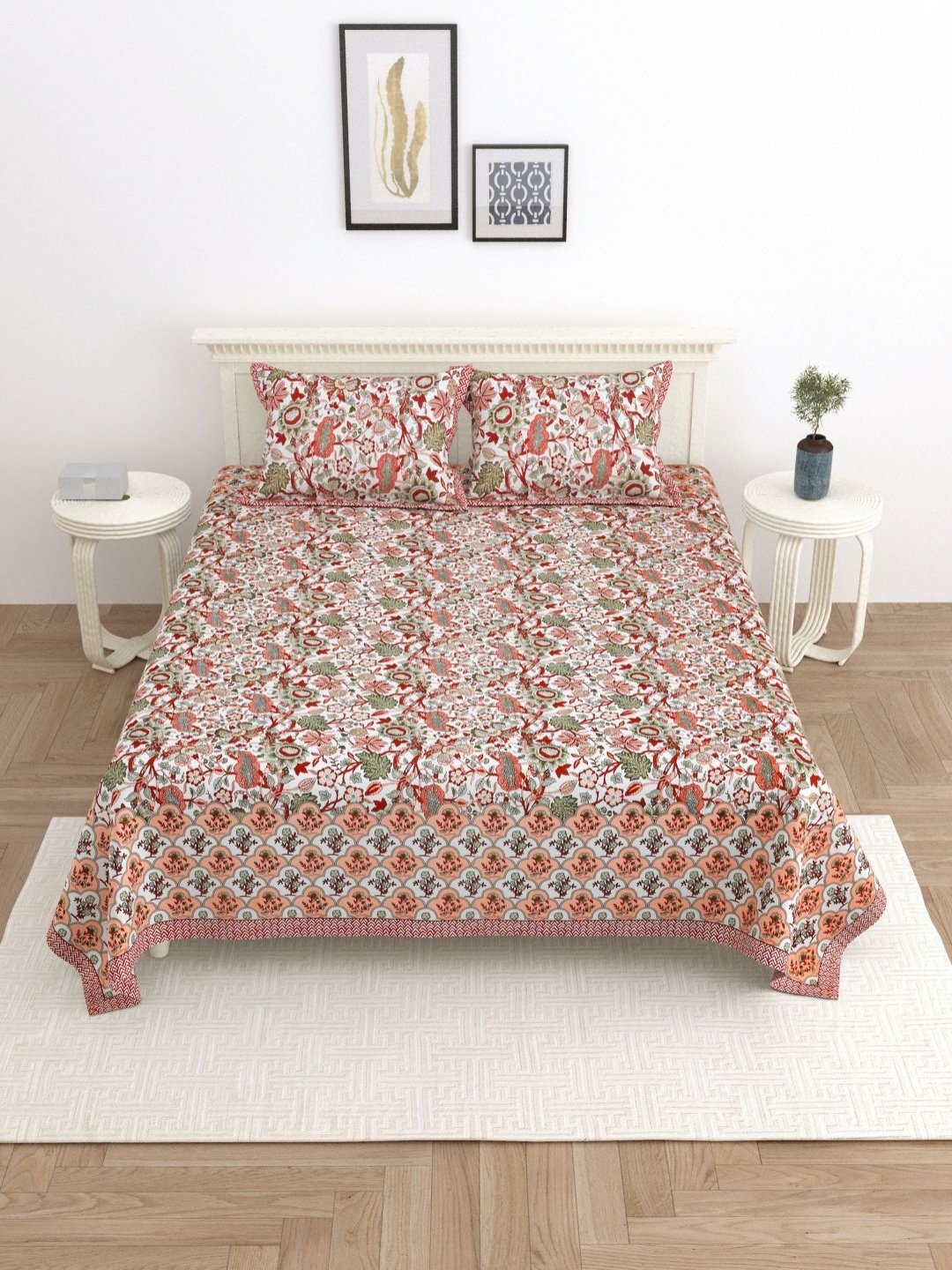 

Wayne Martin Orange Floral 330 TC King Bedsheet with 2 Pillow Covers