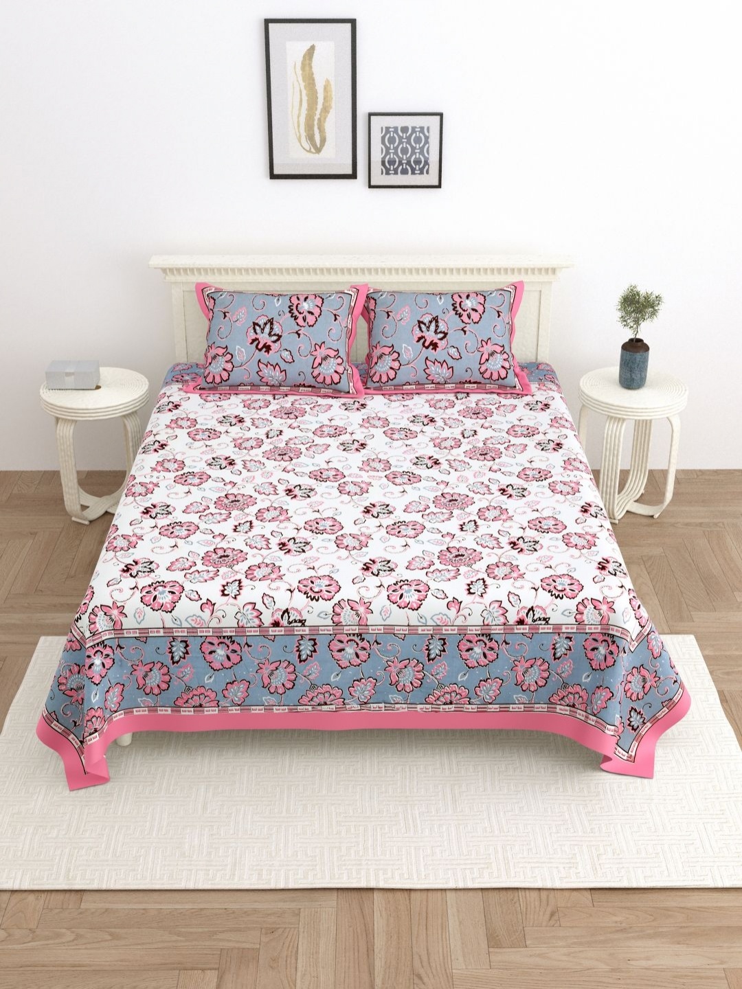 

Wayne Martin Pink Floral 330 TC King Bedsheet with 2 Pillow Covers