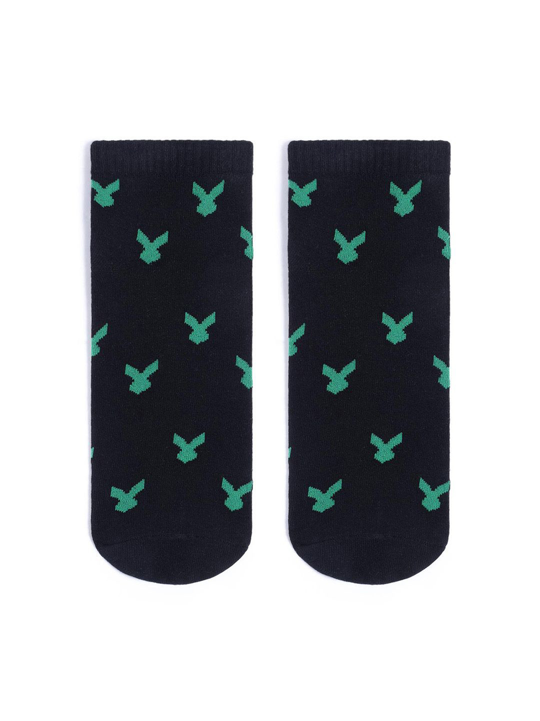 

RARE RABBIT Men Black Patterned Cotton Ankle Length Socks LOGER