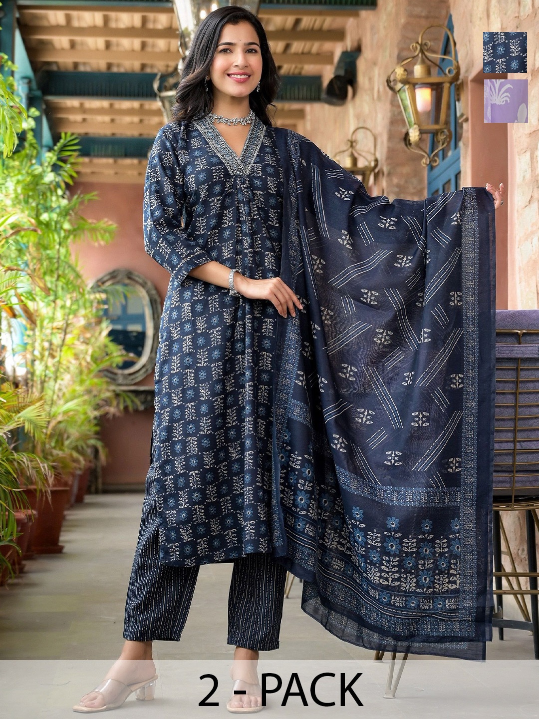 

KALINI Women Ethnic Motifs Printed Regular Kurta with Trousers & With Dupatta, Purple