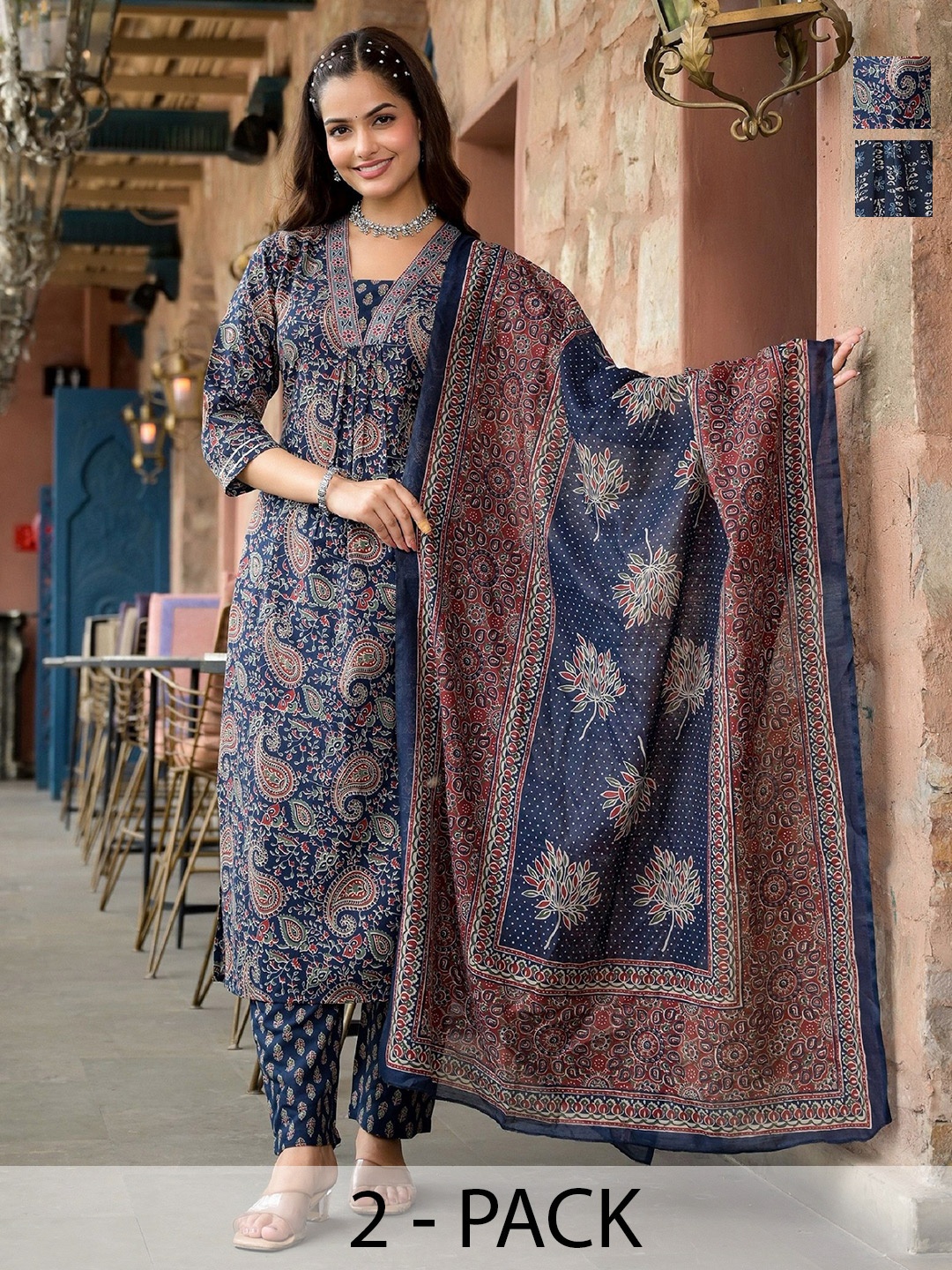 

KALINI Women Ethnic Motifs Printed Regular Kurta with Trousers & With Dupatta, Blue