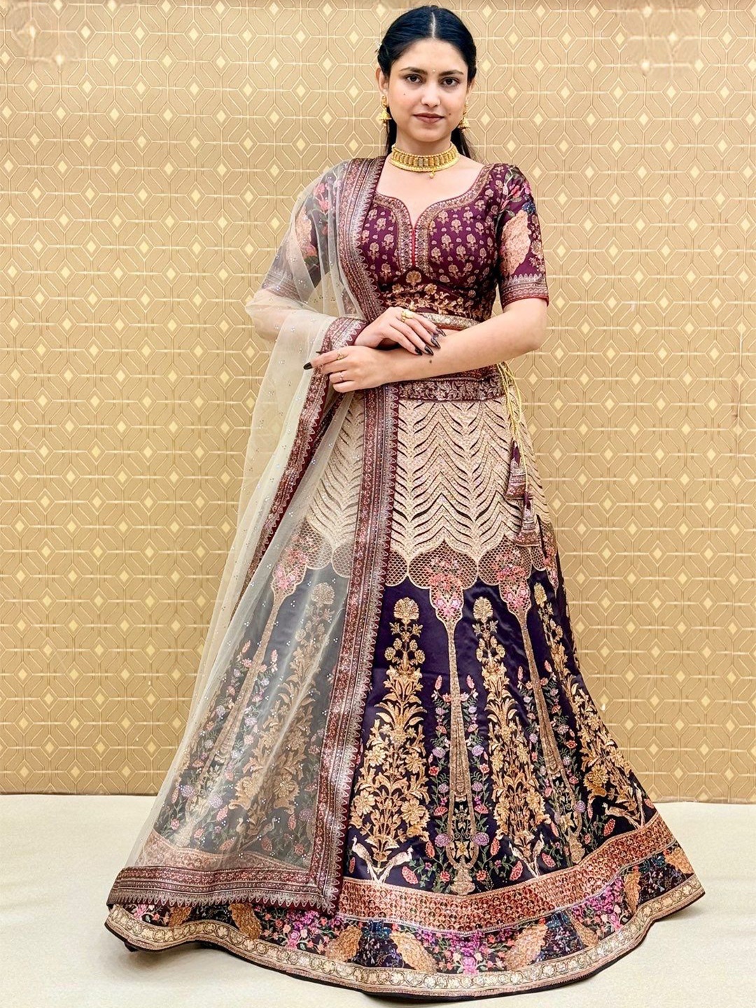 

KUNDAN FAB Embroidered Ready to Wear Lehenga & Blouse With Dupatta, Maroon