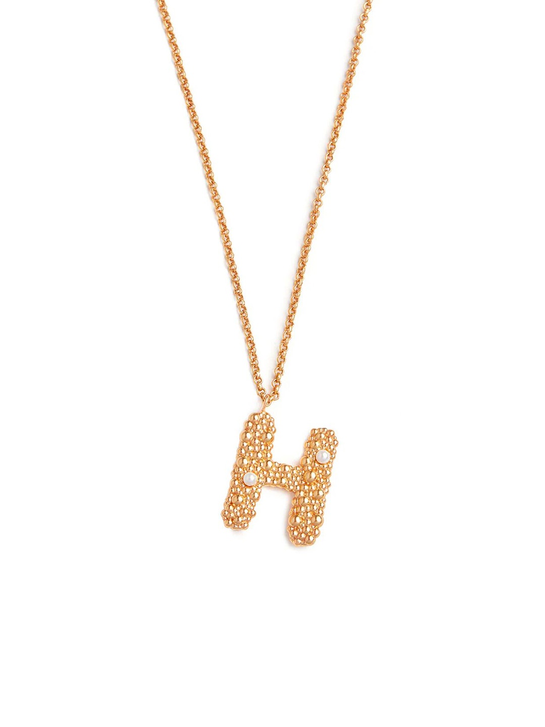 

Ethnic Andaz Gold-Plated Beaded Letter H Pendant With Chain