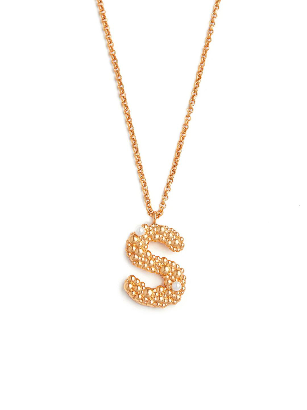 

Ethnic Andaz Gold-Plated Beaded Letter S Pendant With Chain