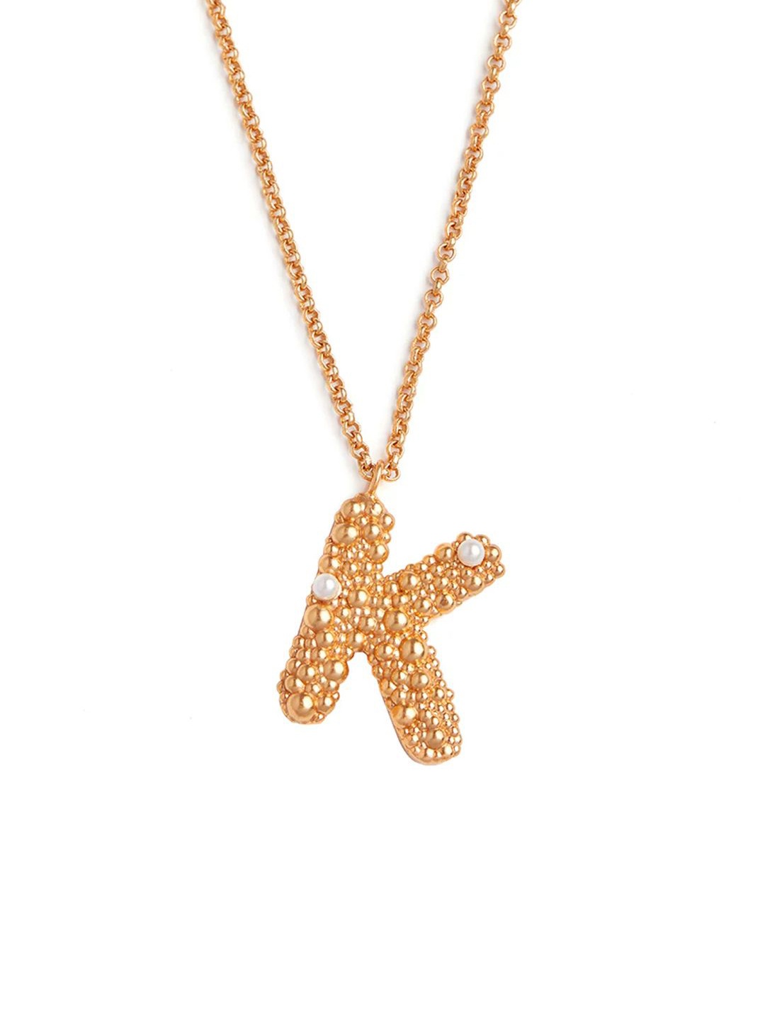 

Ethnic Andaz Gold-Plated Beaded Letter K Pendant With Chain