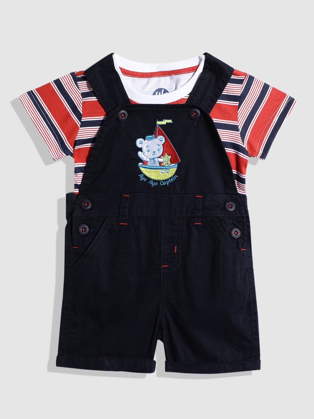 

YK Boys Striped Pure Cotton T-shirt with Dungarees Clothing Set, Navy blue