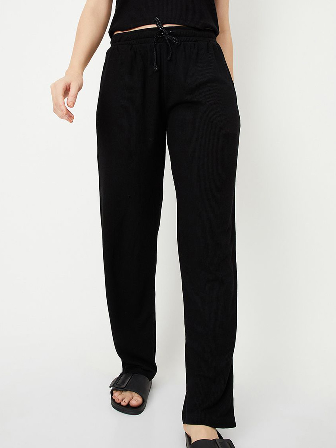 

max Women Pure Cotton High Rise Lounge Pants, Black