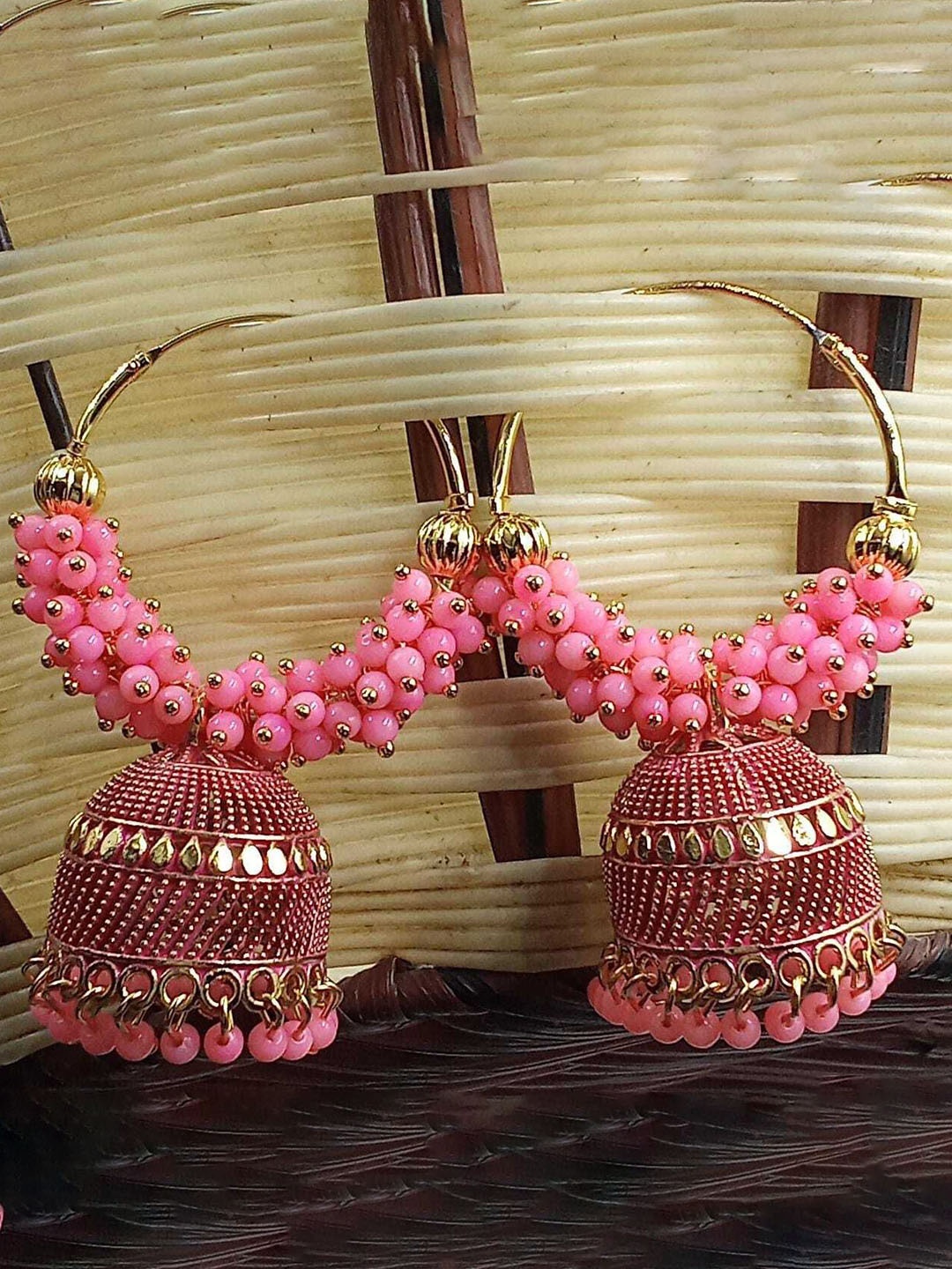 

JMBW INTERNATIONAL Contemporary Jhumkas Earrings, Pink