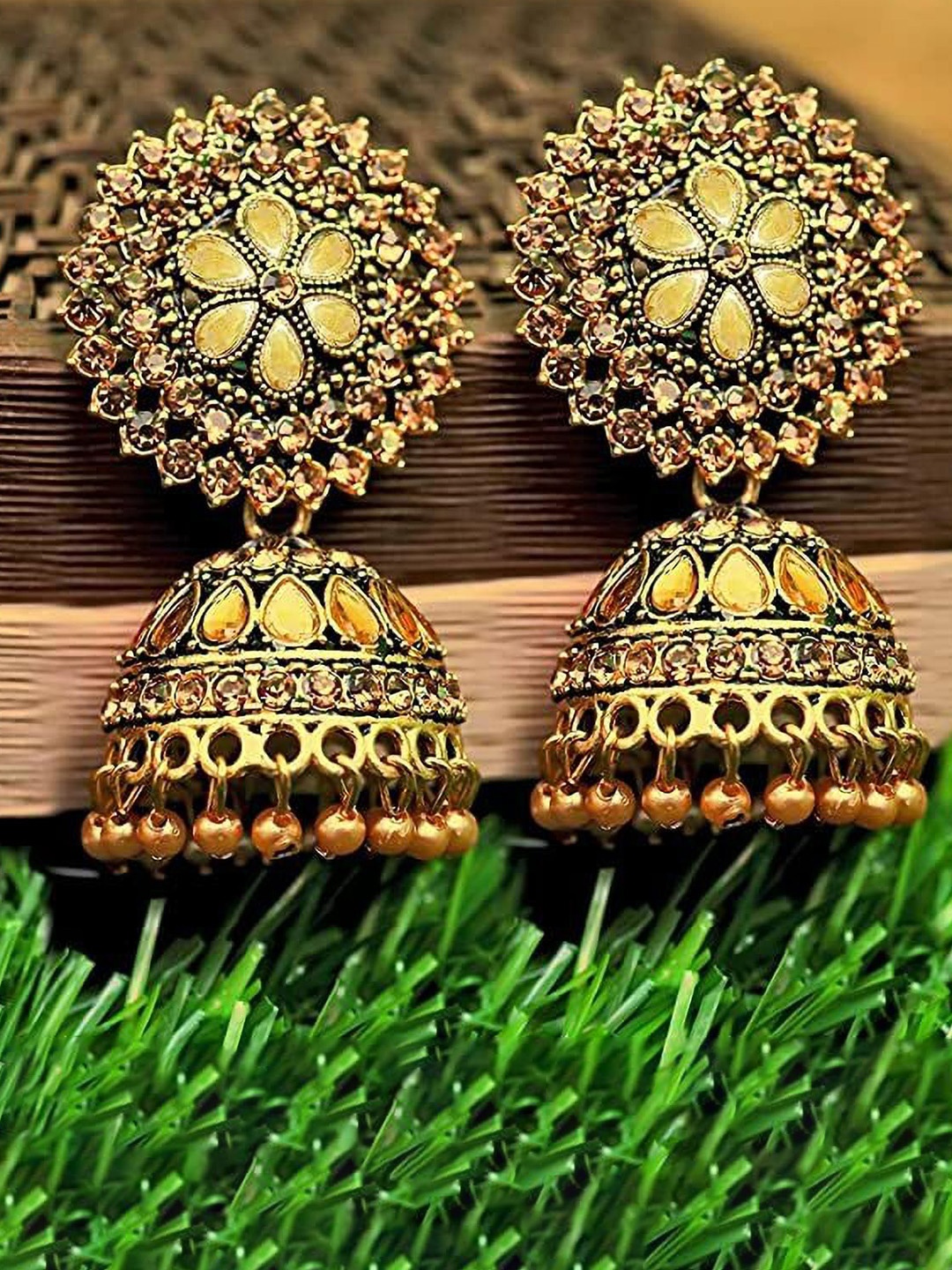 

JMBW INTERNATIONAL Contemporary Jhumkas Earrings, Gold