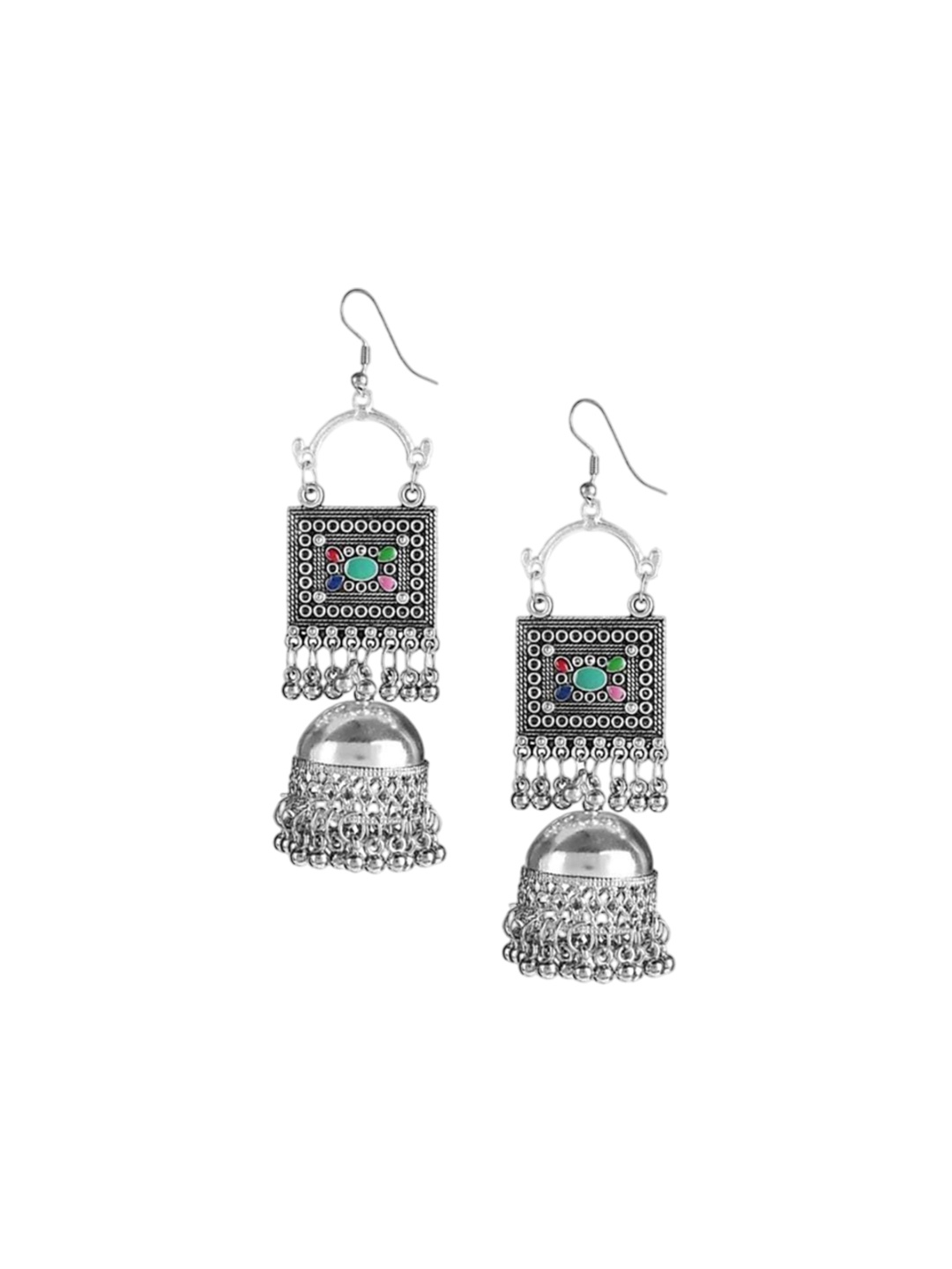 

JMBW INTERNATIONAL Contemporary Jhumkas Earrings, Silver