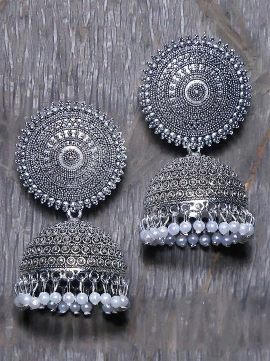 

JMBW INTERNATIONAL Contemporary Jhumkas Earrings, Silver