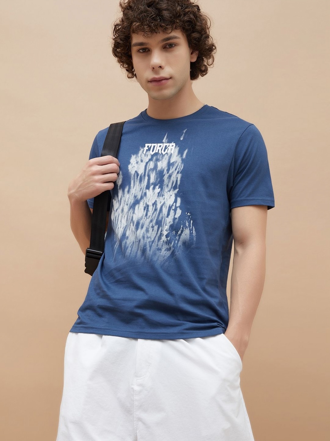 

Forca Men Typography Printed Round Neck Cotton T-shirt, Blue