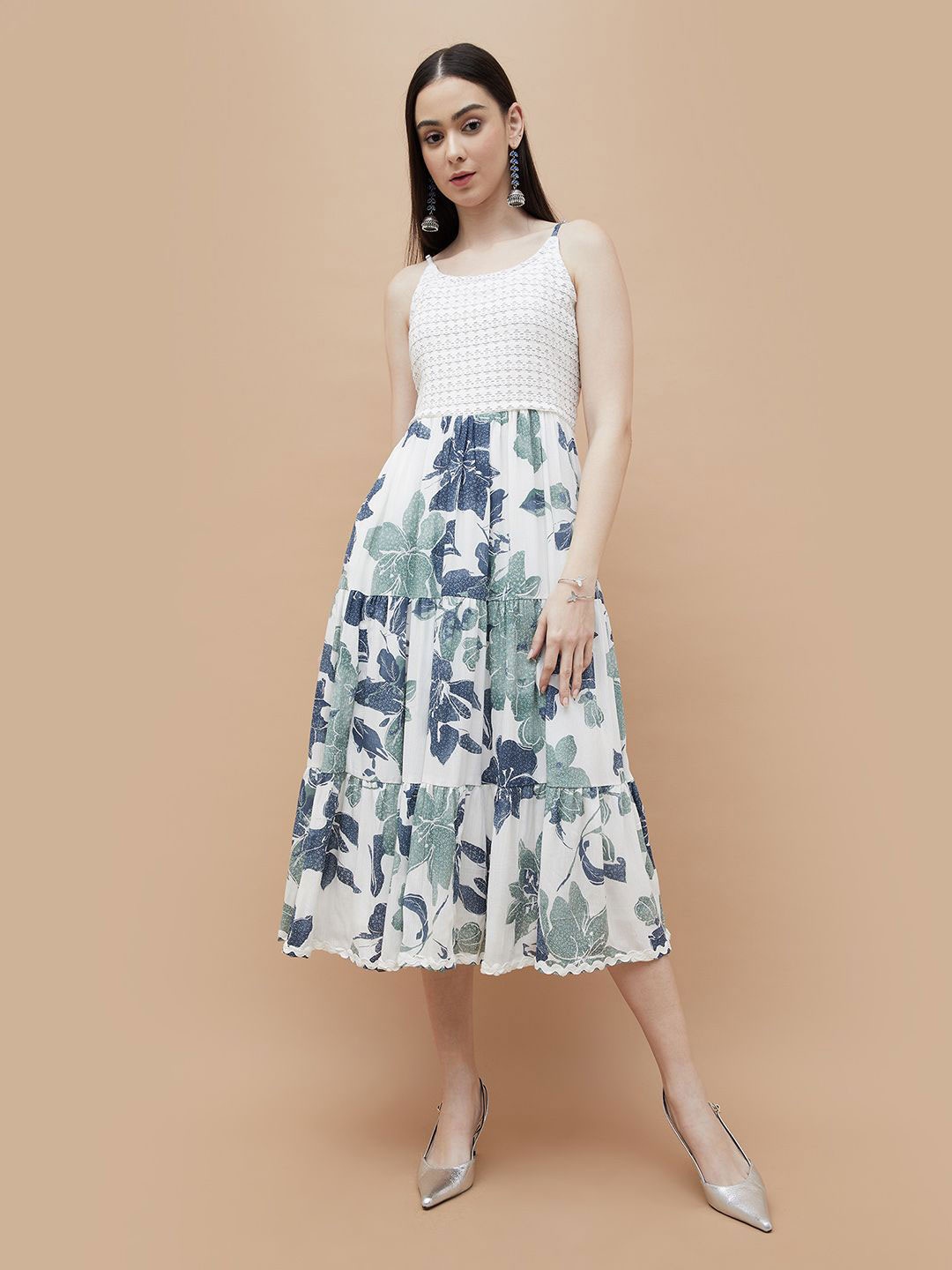 

Colour Me by Melange Floral Printed Fit & Flare Midi Dress, White