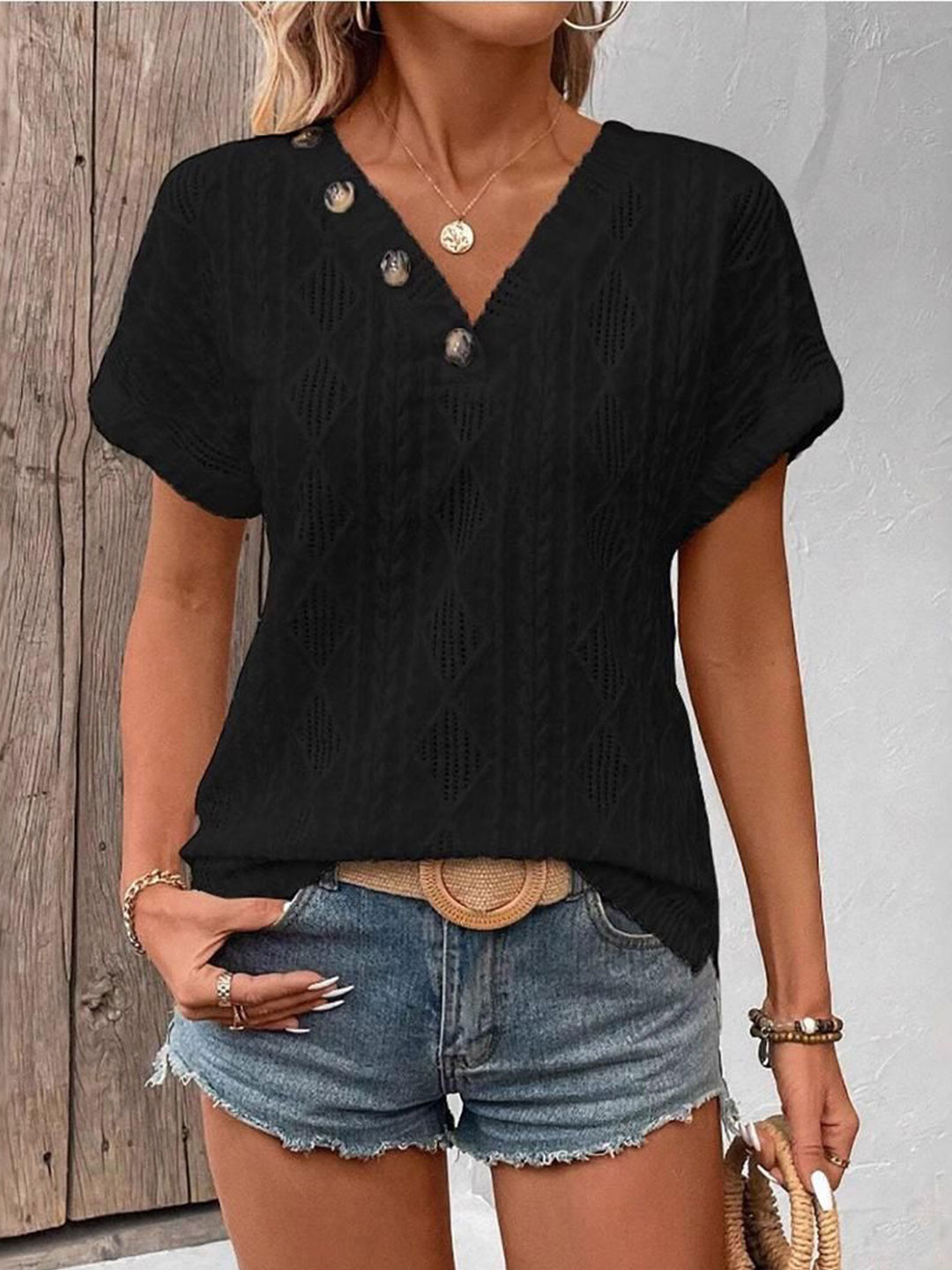 

StyleCast x Revolte Women Self Design Regular Top, Black