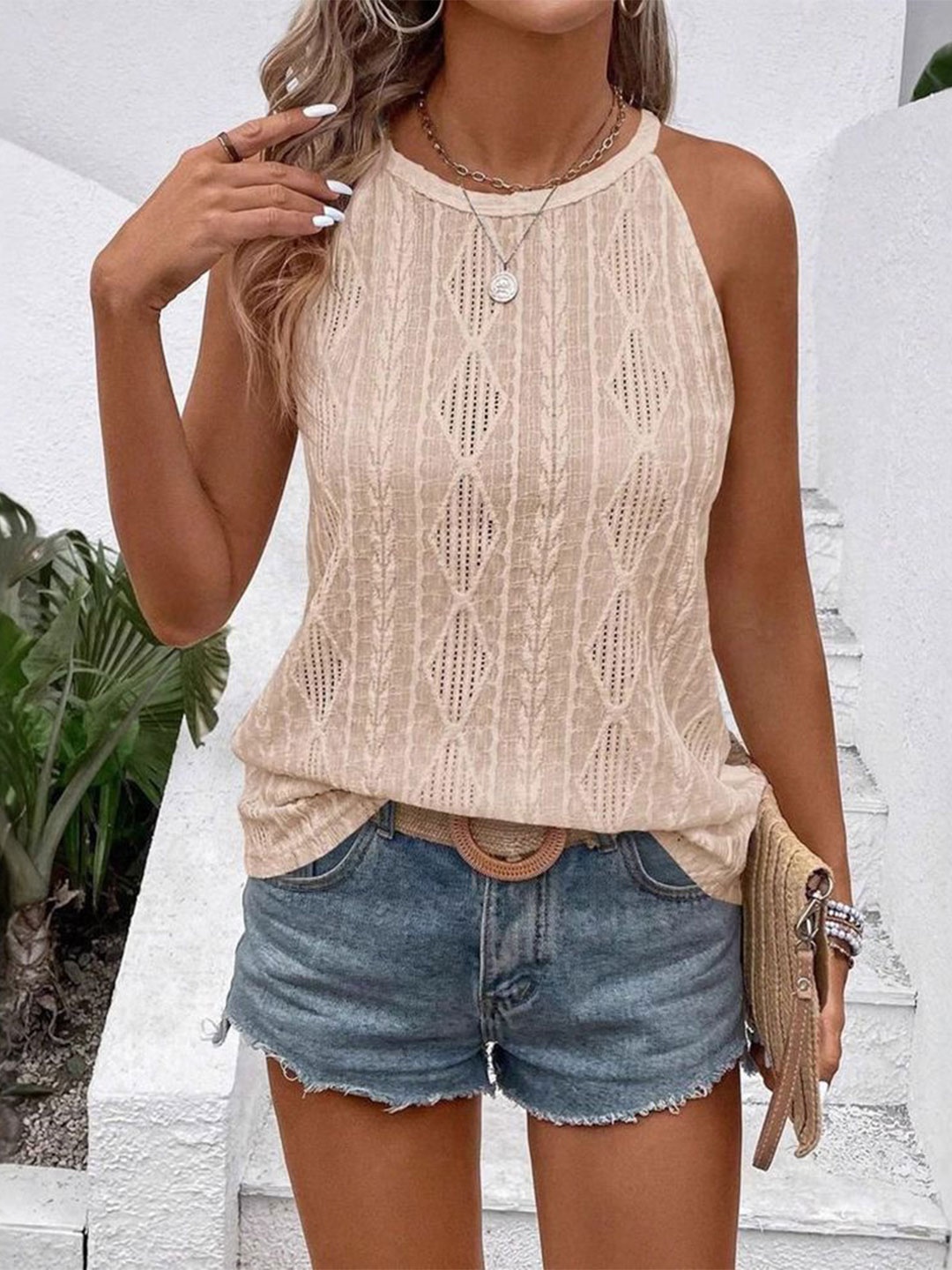 

StyleCast x Revolte Women Round Neck Top, Beige