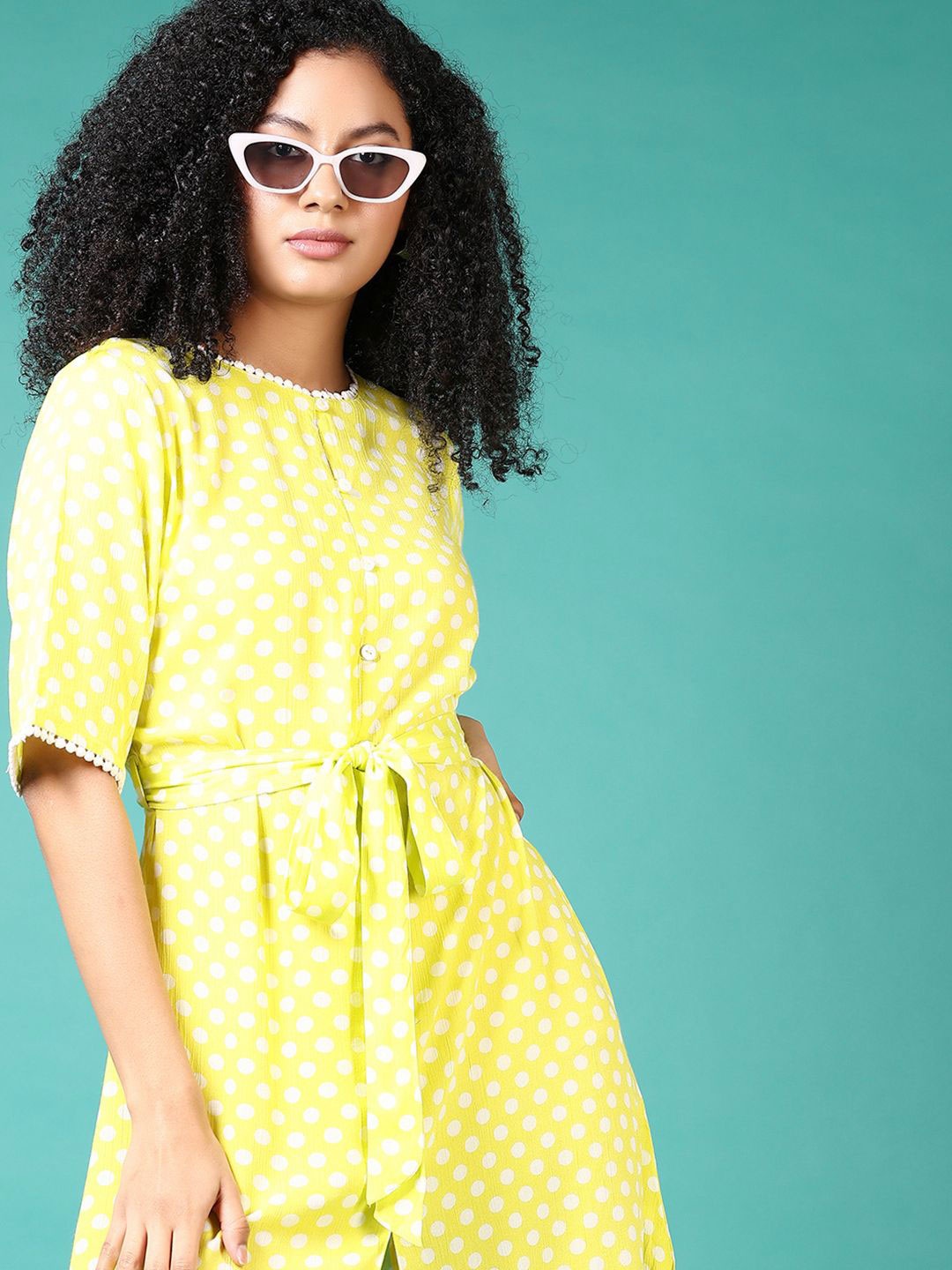 

V-Mart Women Polka Dot Printed Midi Dress, Lime green
