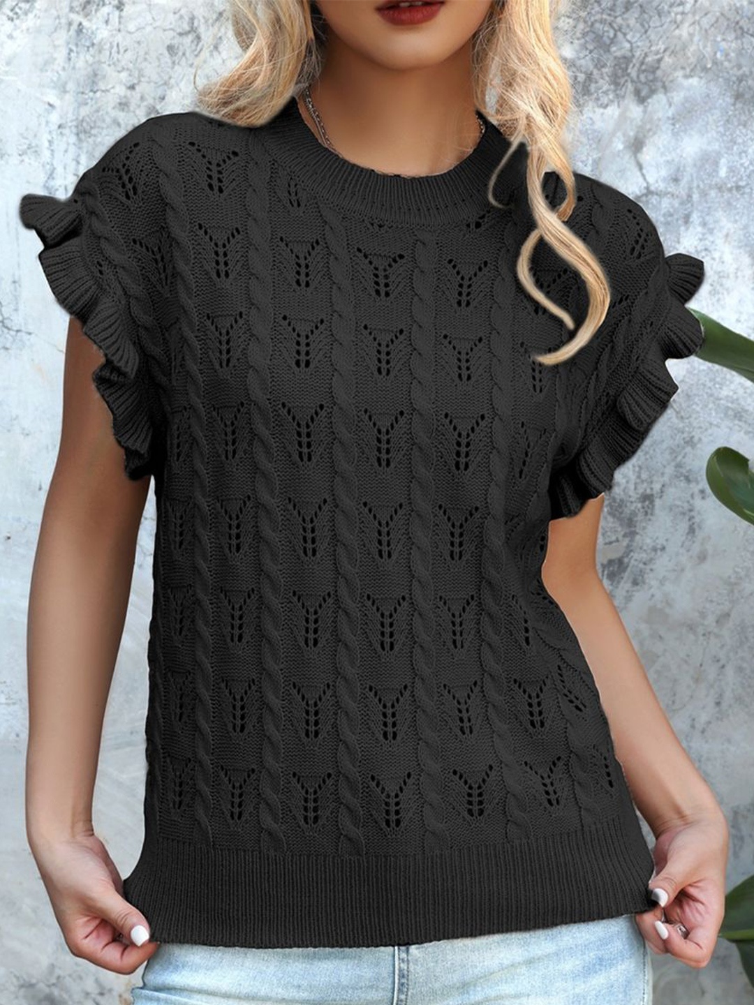 

StyleCast x Revolte Flutter Sleeve Regular Top, Black