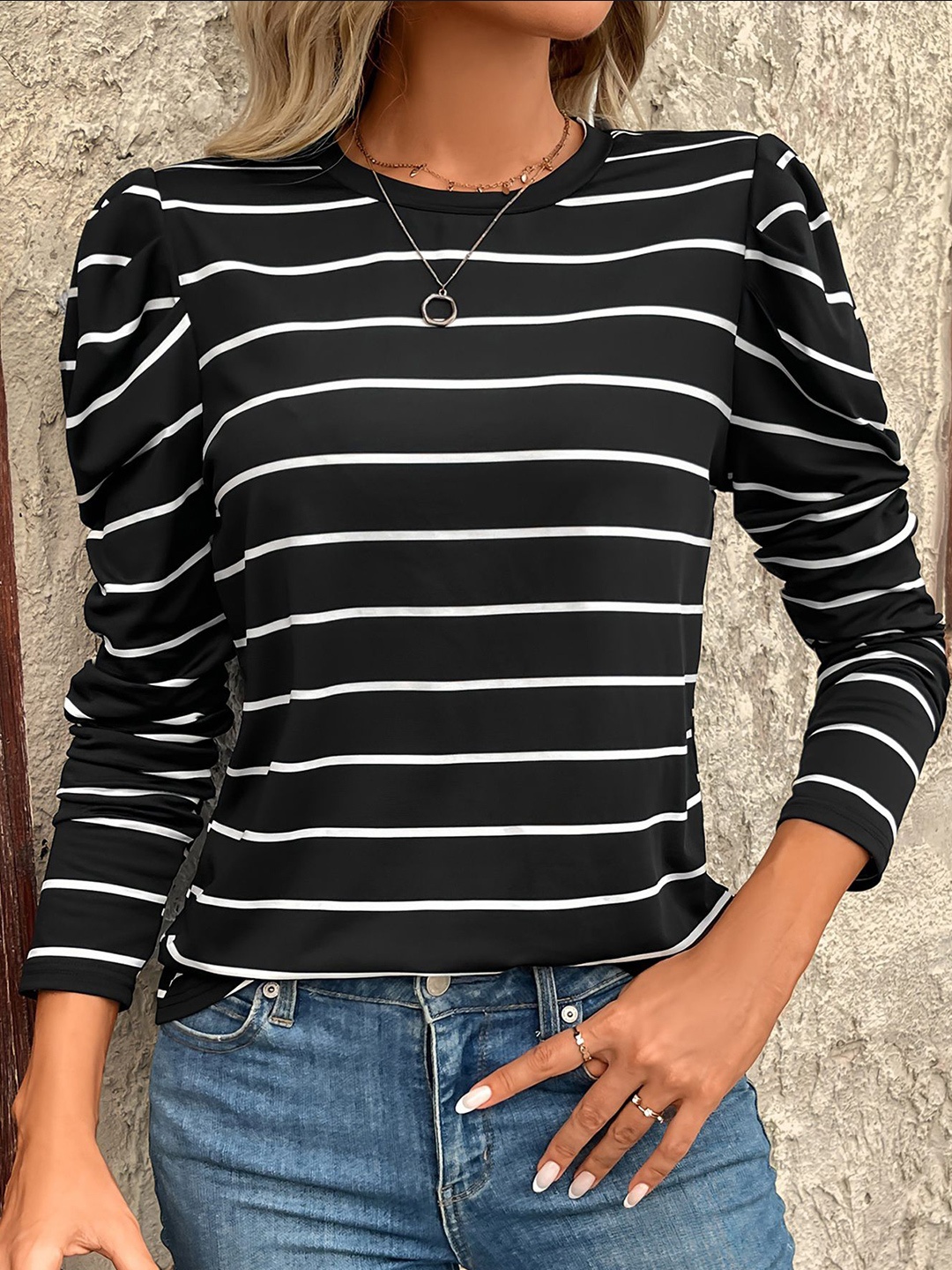 

StyleCast x Revolte Women Striped Top, Black
