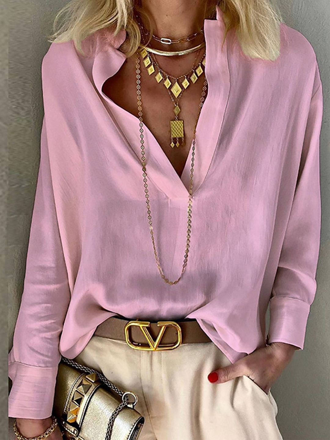 

StyleCast x Revolte Women Extended Sleeves Shirt Style Top, Pink