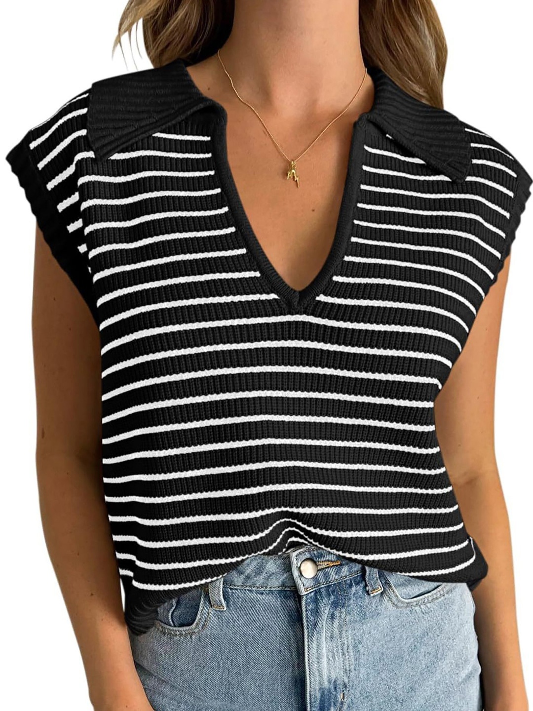 

StyleCast x Revolte Women Striped Crepe Top, Black