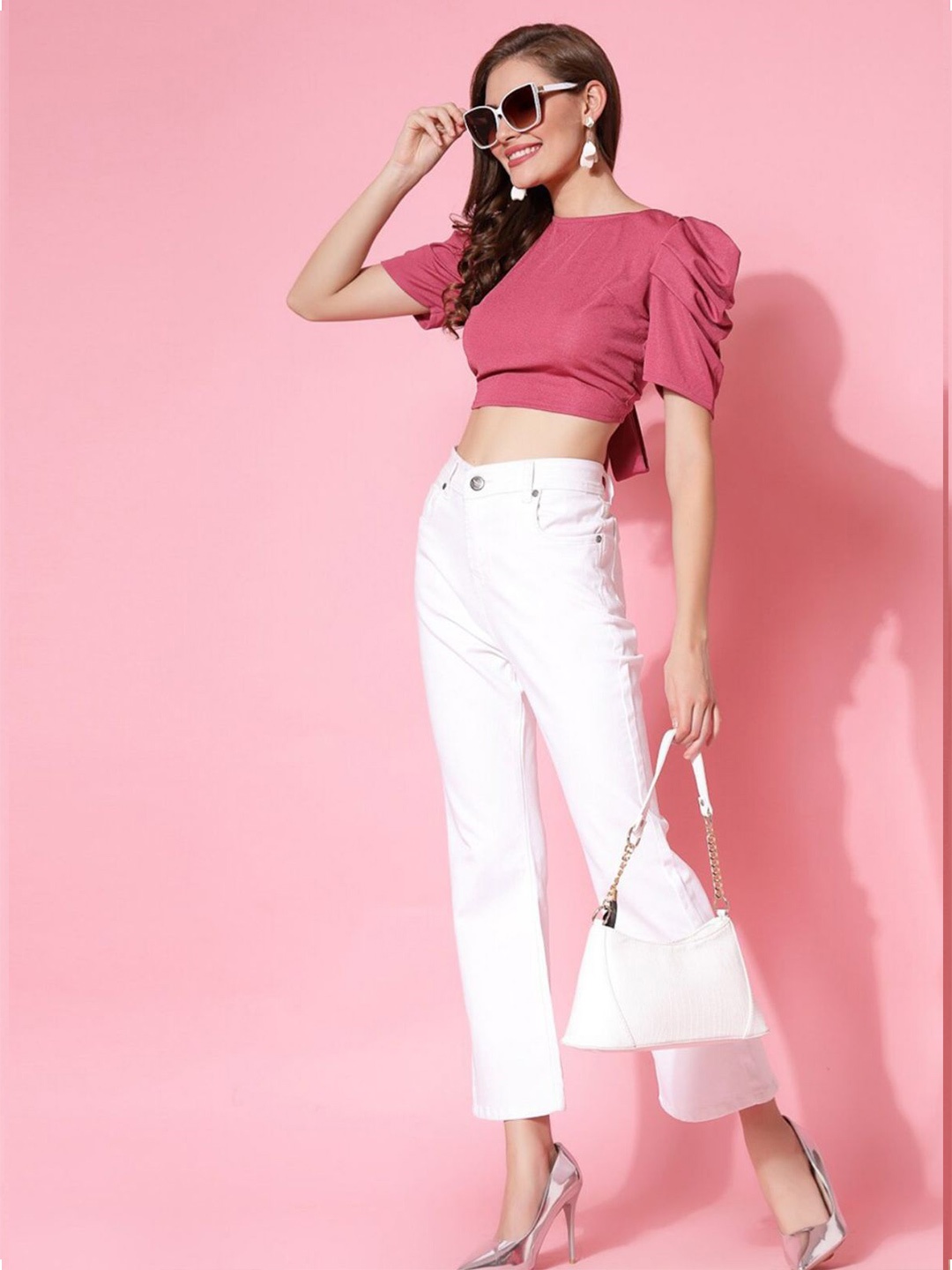 

The Roadster Life Co. Women Tie Up Detailing Cropped Top, Pink