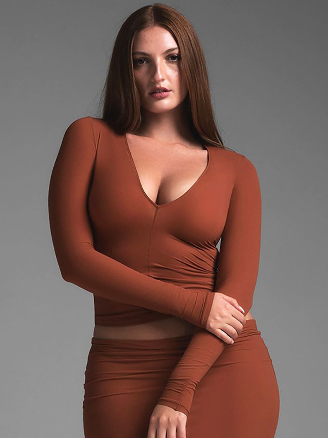 

StyleCast x Revolte Women Long Sleeves Crop Top, Brown