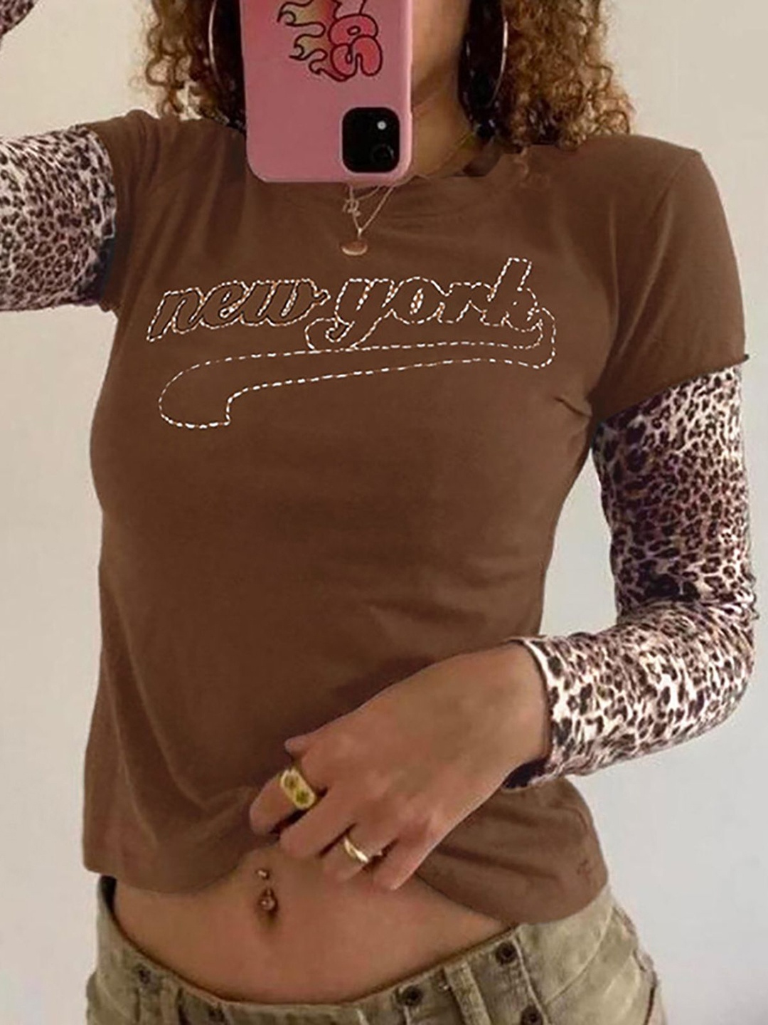 

StyleCast x Revolte Women Printed Extended Sleeves Top, Brown