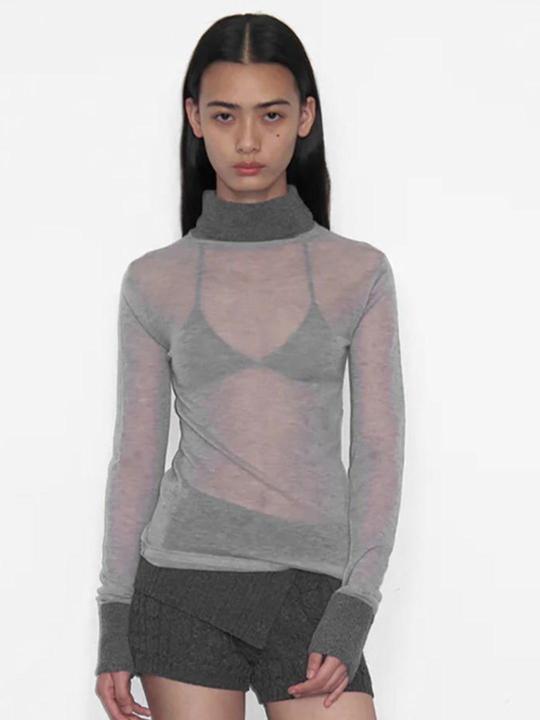 

StyleCast x Revolte Women Bishop Sleeves Net Top, Grey