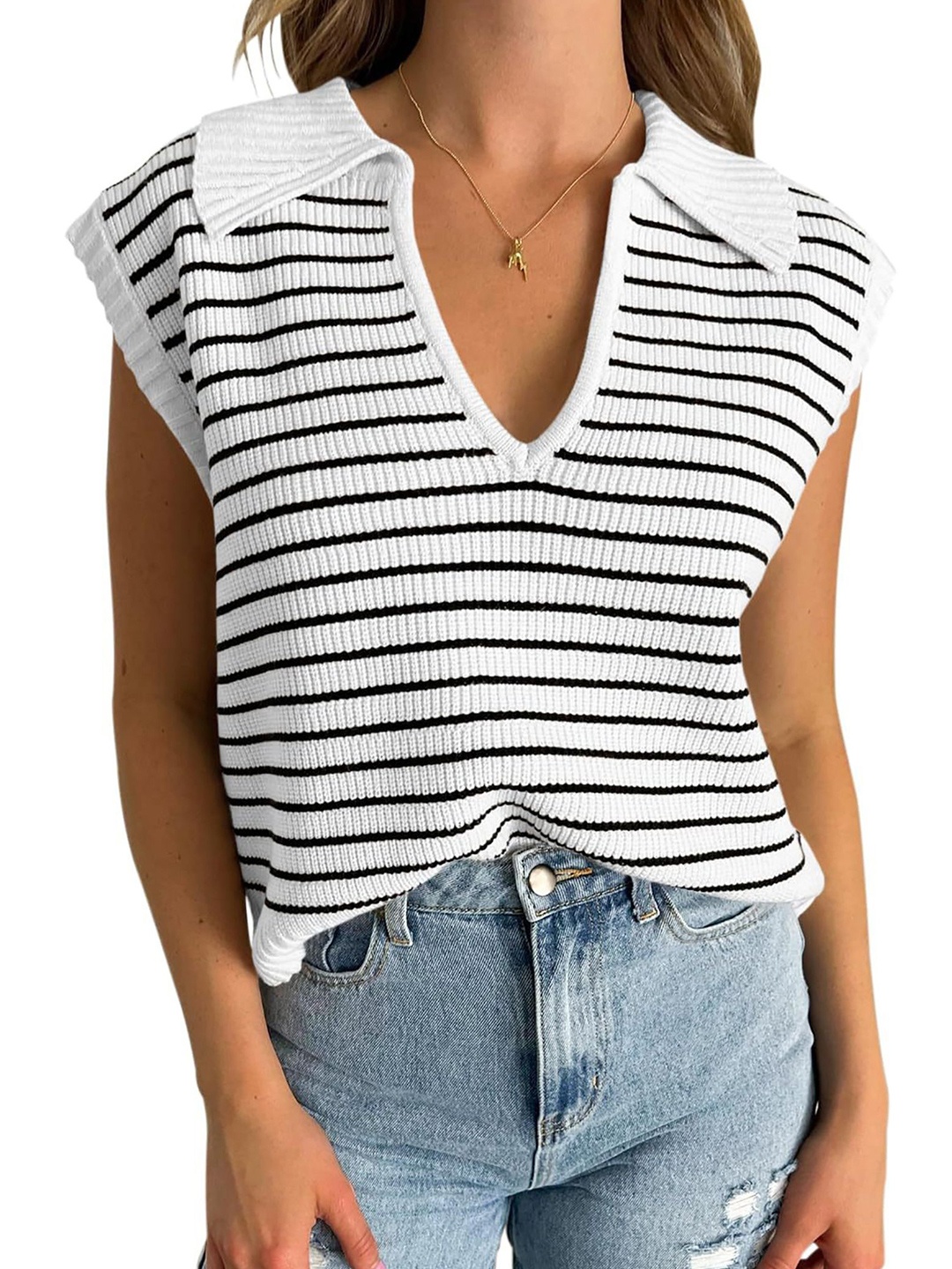 

StyleCast x Revolte Women StripedTop, White