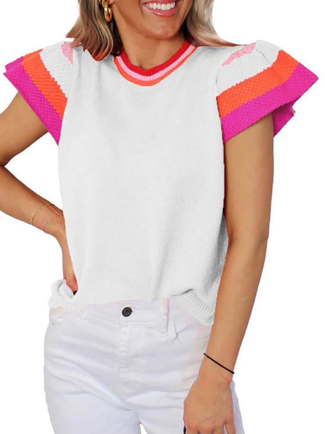 

StyleCast x Revolte Women Colourblocked Top, White