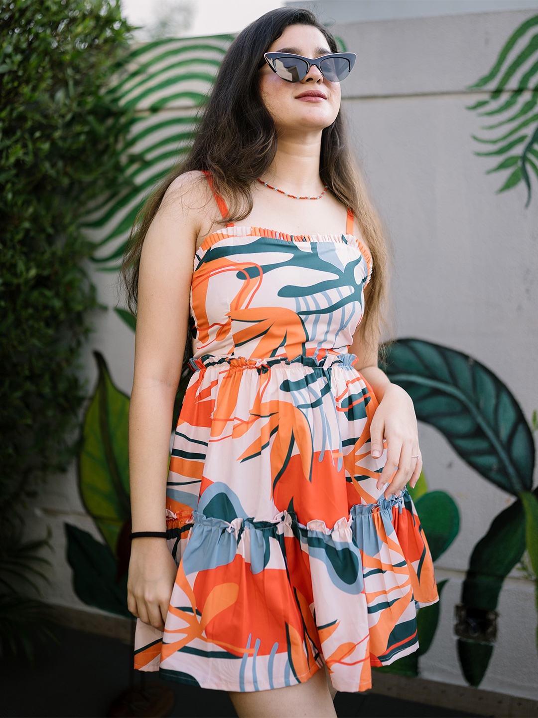 

GARDEN PARTY Women Printed Tiered Fit And Flare Dress, Orange