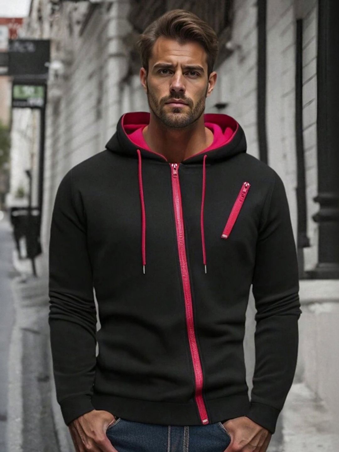 

StyleCast Men Hooded Cotton Front-Open Sweatshirt, Black