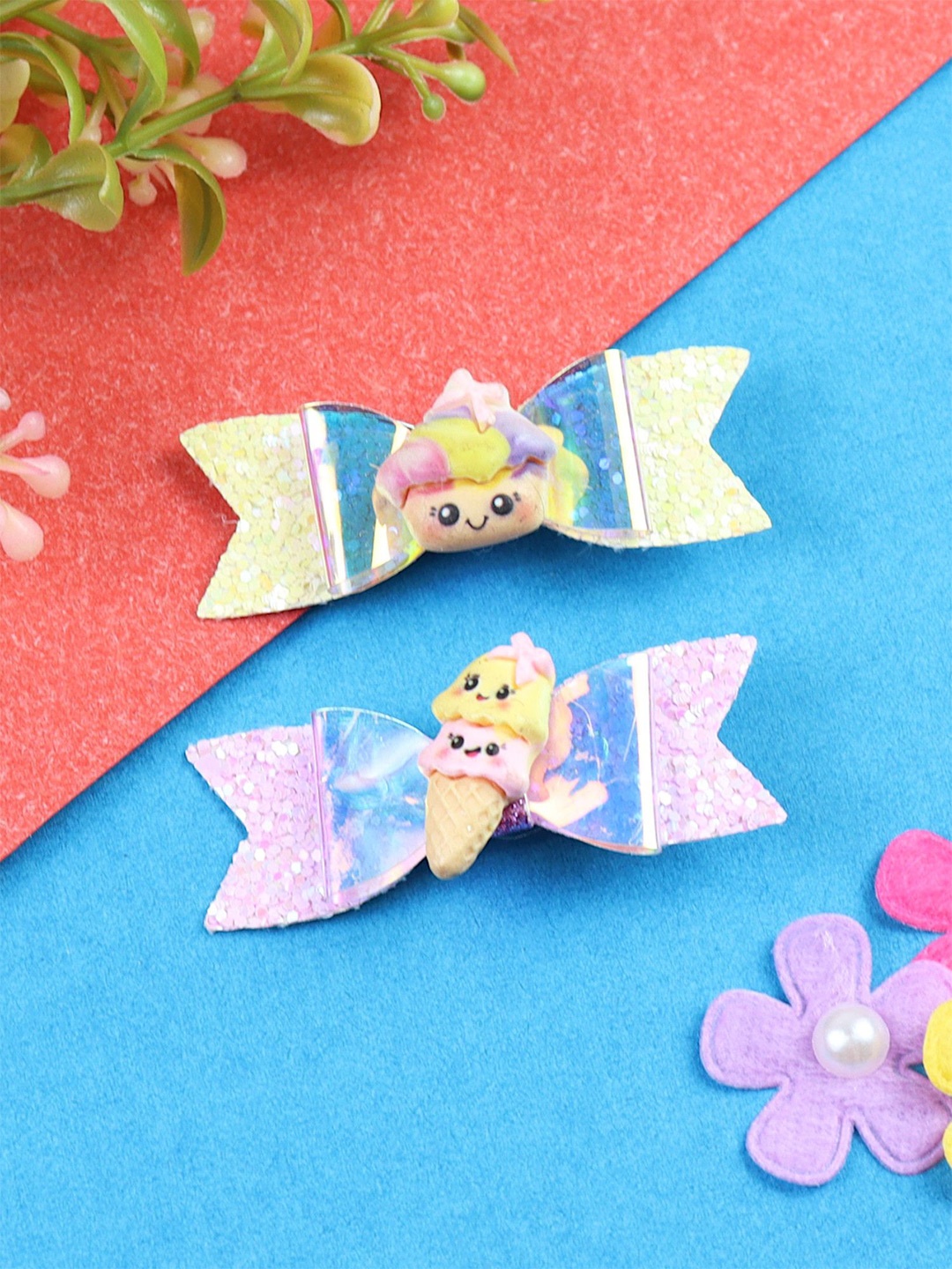 

Asthetika Kids Girls Set of 2 Embellished Alligator Hair Clip, Yellow