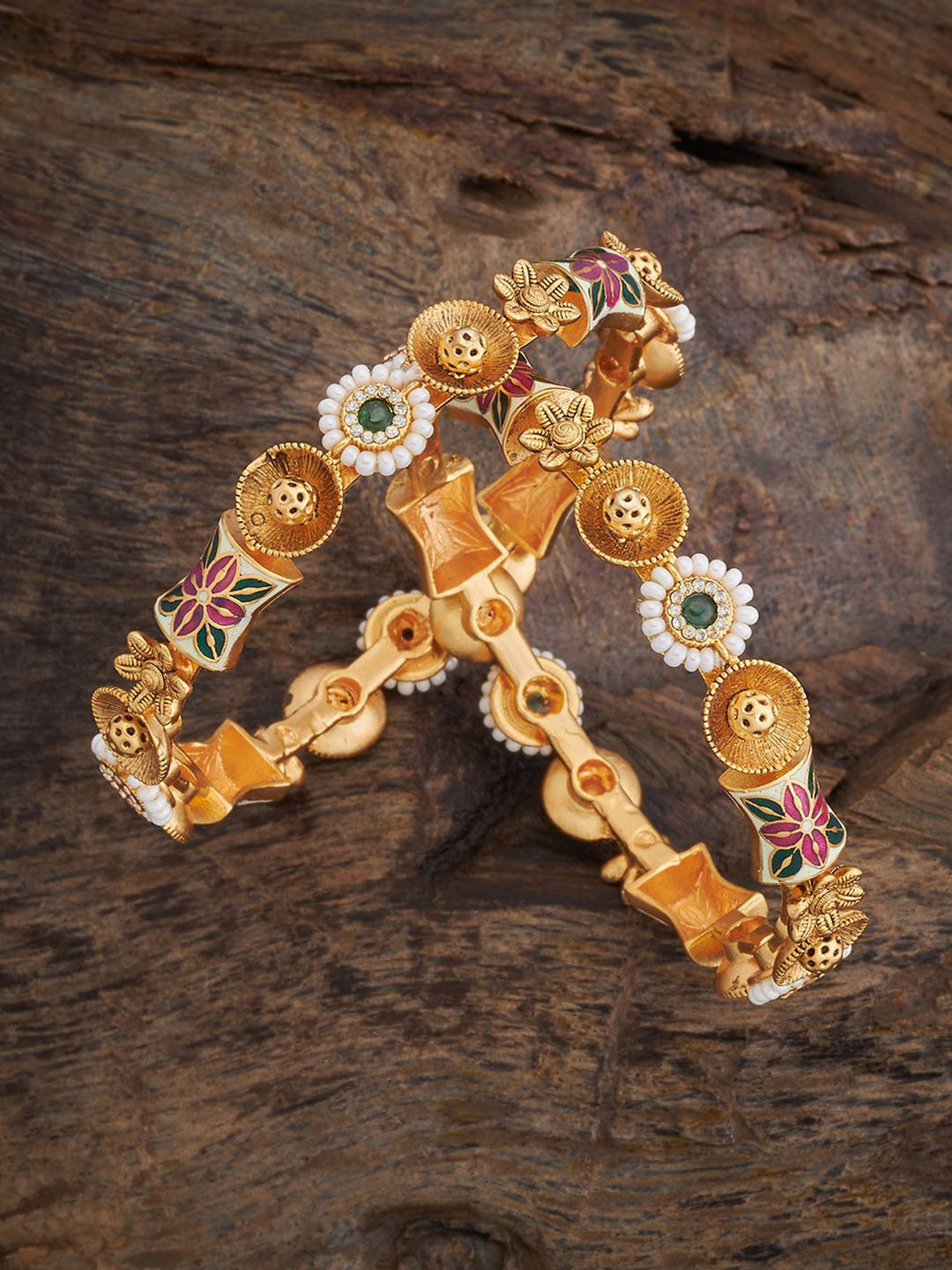 

Kushal's Fashion Jewellery Gold-Plated Antique Bangles, Red