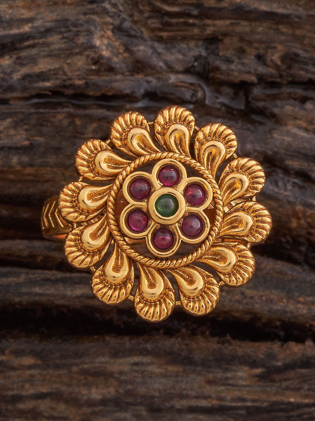 

Kushal's Fashion Jewellery Gold Plated Antique Finger Ring, Red
