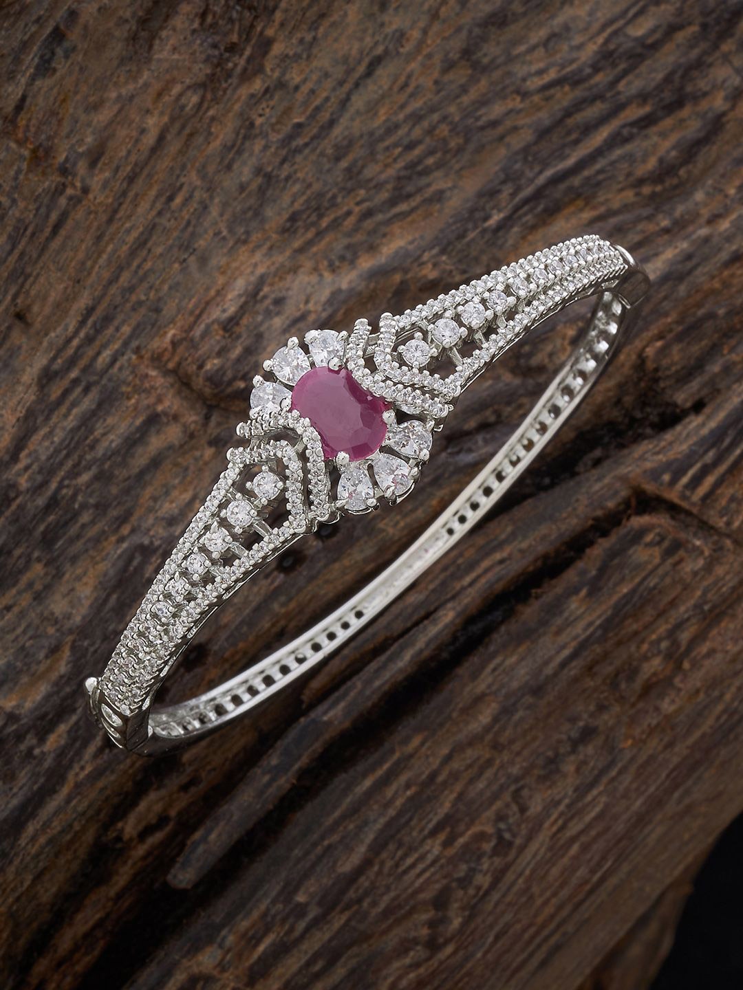 

Kushal's Fashion Jewellery Ruby Rhodium-Plated Zircon Kada, Red