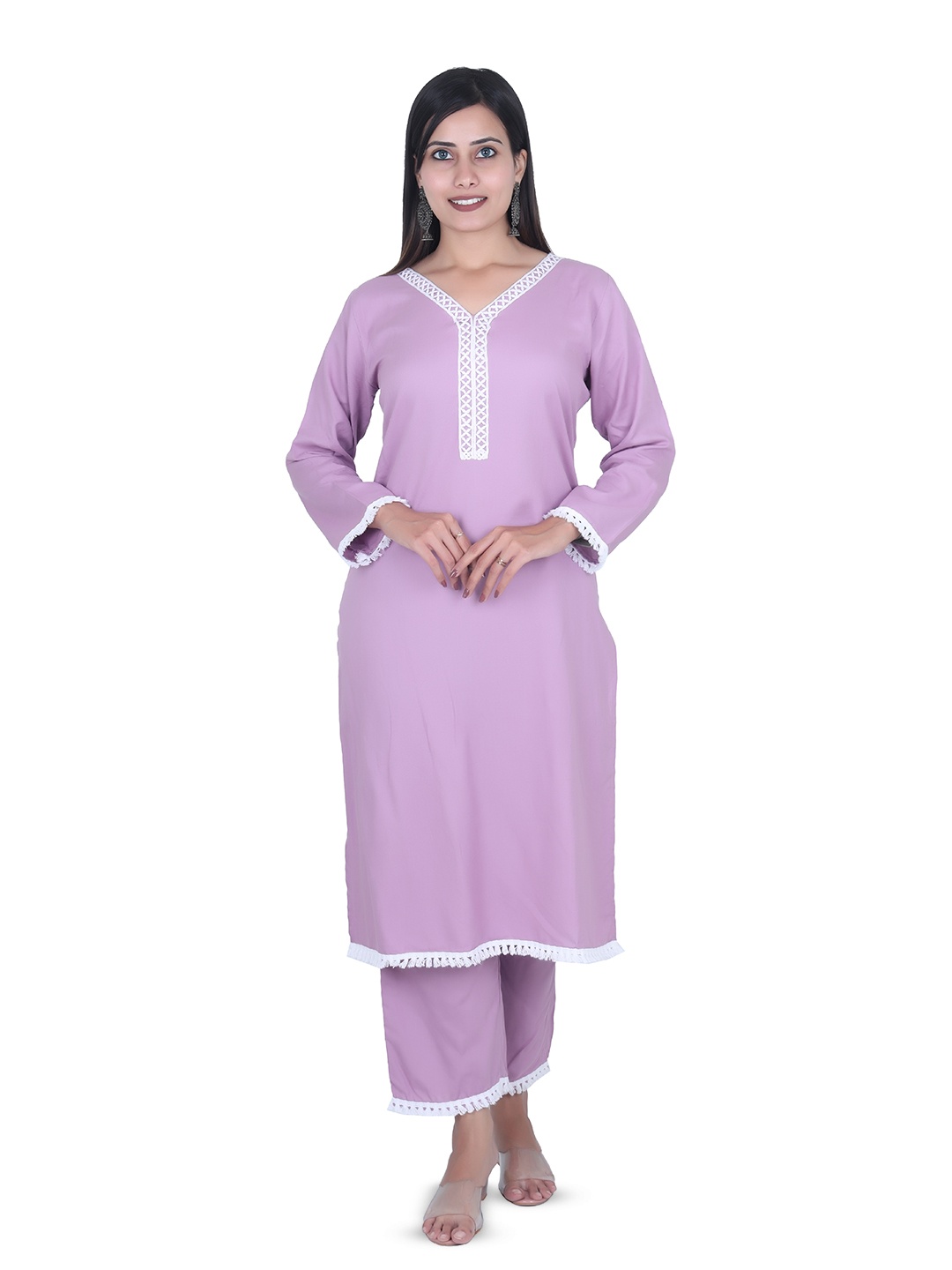 

Fabmoha Women Regular Kurta with Palazzos, Lavender