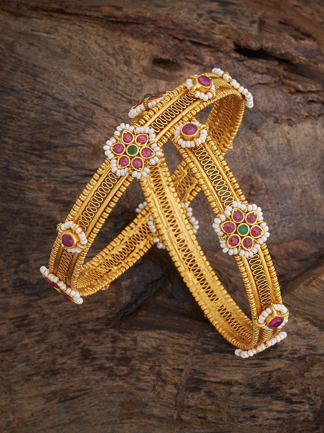 

Kushal's Fashion Jewellery Women Gold-Plated Antique Bangle, Red