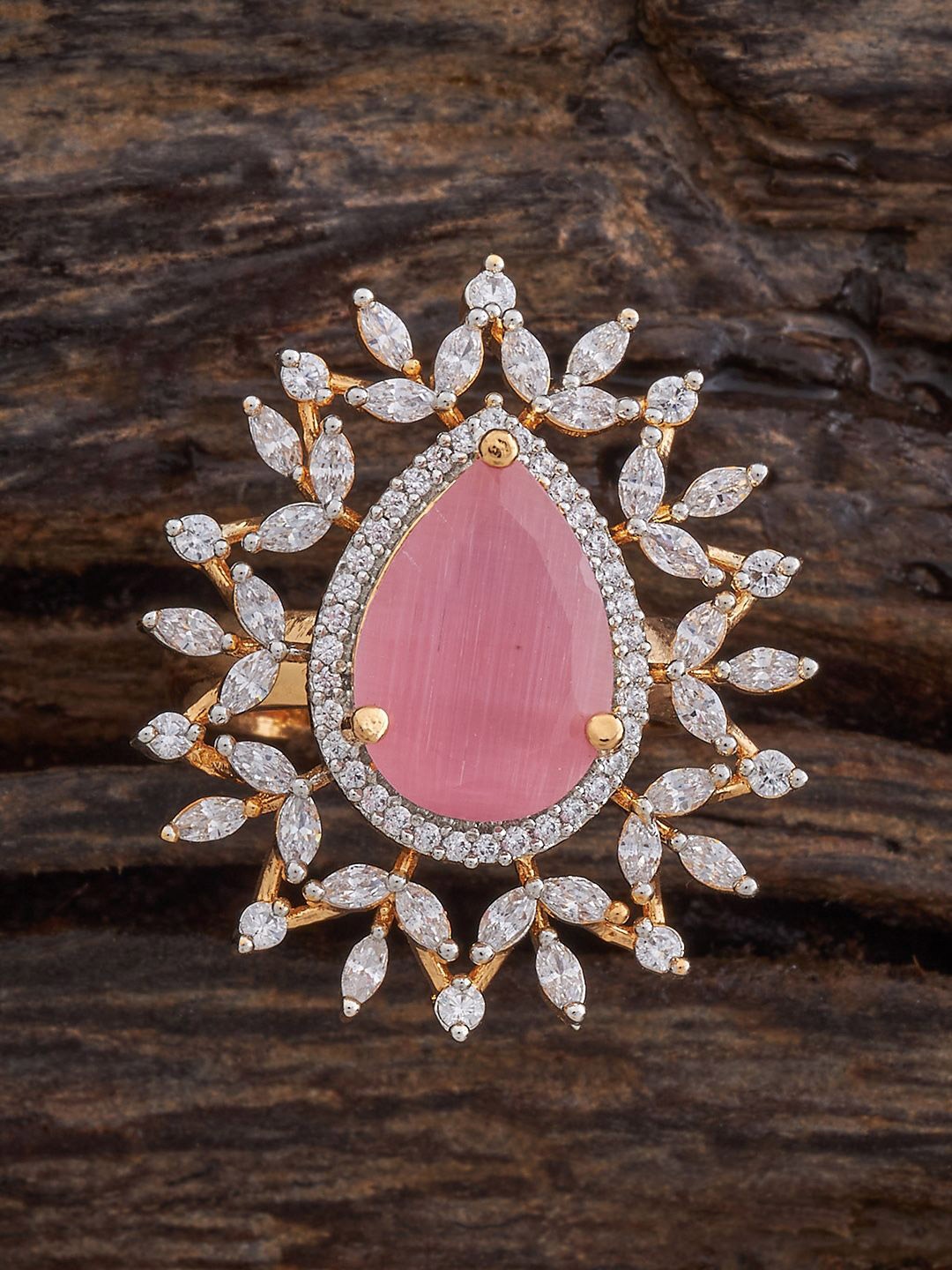 

Kushal's Fashion Jewellery Rhodium-Plated Party Zircon Finger Ring, Pink