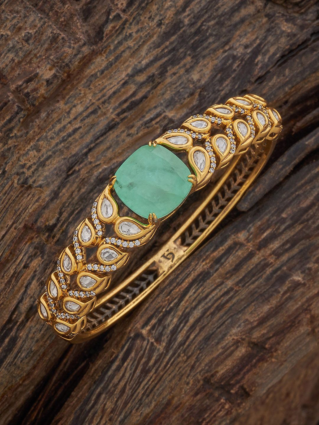 

Kushal's Fashion Jewellery Gold-Plated Kundan Kada Bangle, Sea green