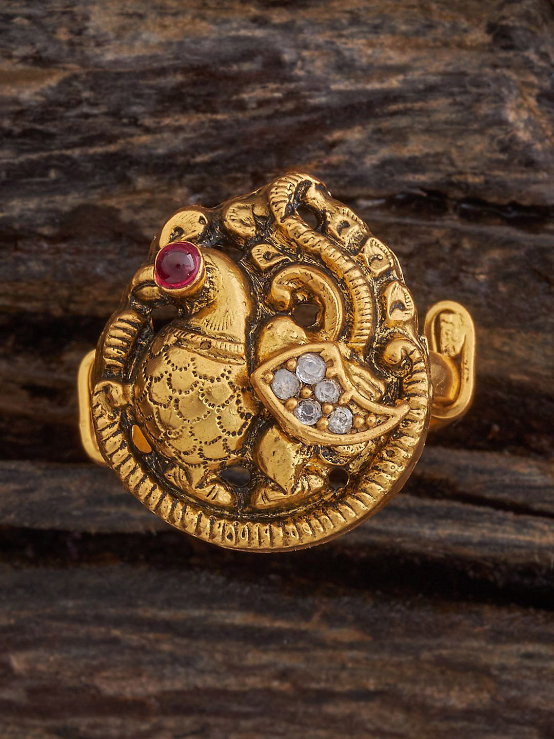 

Kushal's Fashion Jewellery Gold-Plated CZ Studded Temple Finger Ring