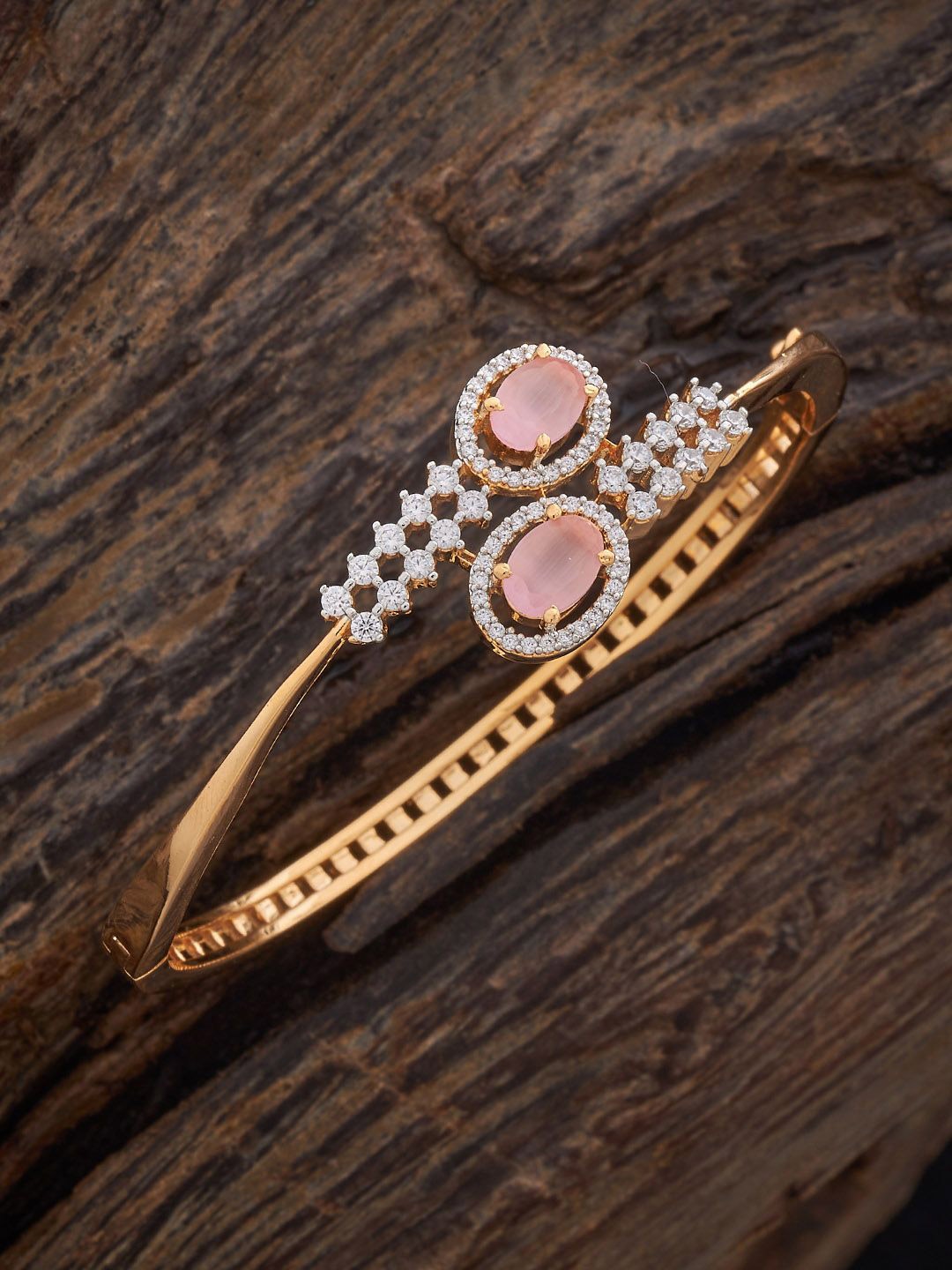 

Kushal's Fashion Jewellery Pink Rhodium-Plated Party Zircon Bangle