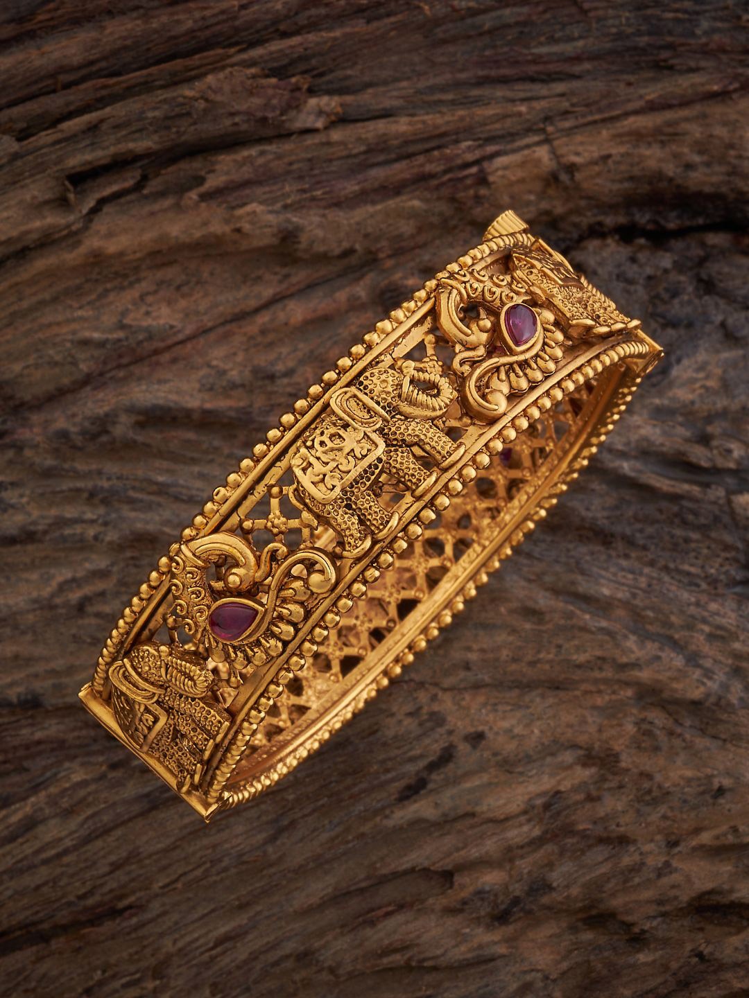 

Kushal's Fashion Jewellery Ruby Gold-Plated Antique Bangle, Red